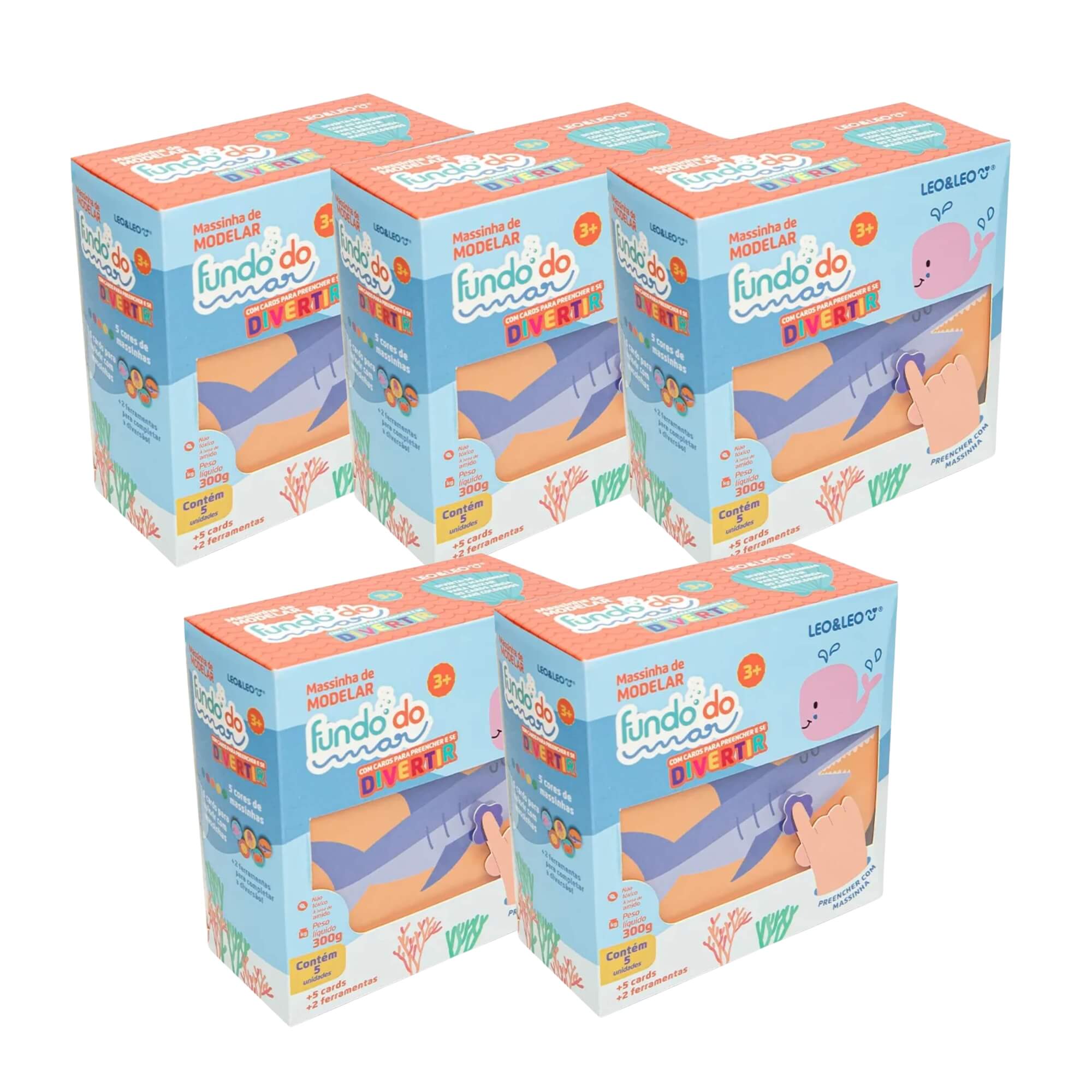 COMP Kit 5 Massas de Modelar Fundo do Mar Leo&leo para Crianças - Diversão Criativa