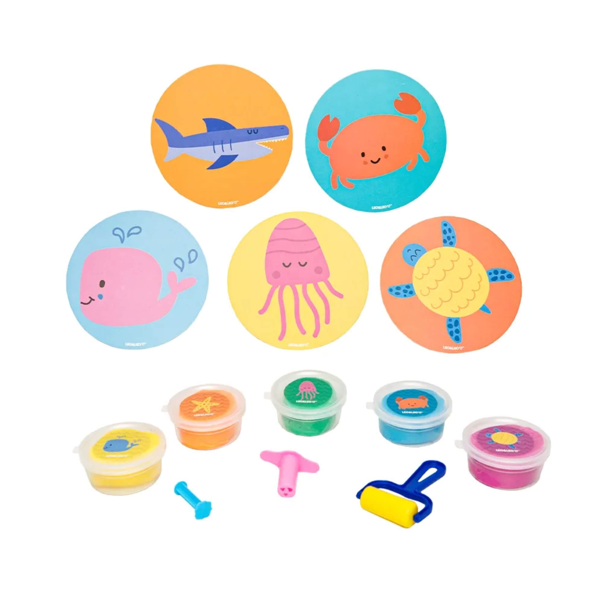 COMP Kit 5 Massas de Modelar Fundo do Mar Leo&leo para Crianças - Diversão Criativa