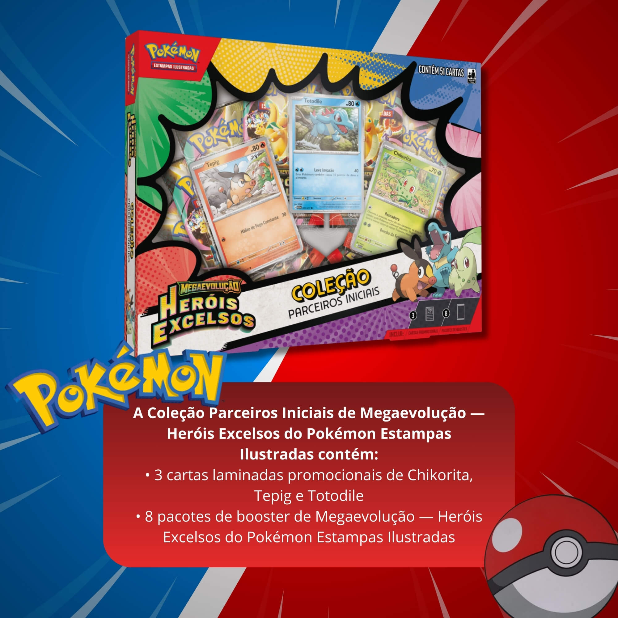 Box Pokemon Mega Evolução Heróis Excelsos Coleção Parceiros Iniciais Copag - 36446