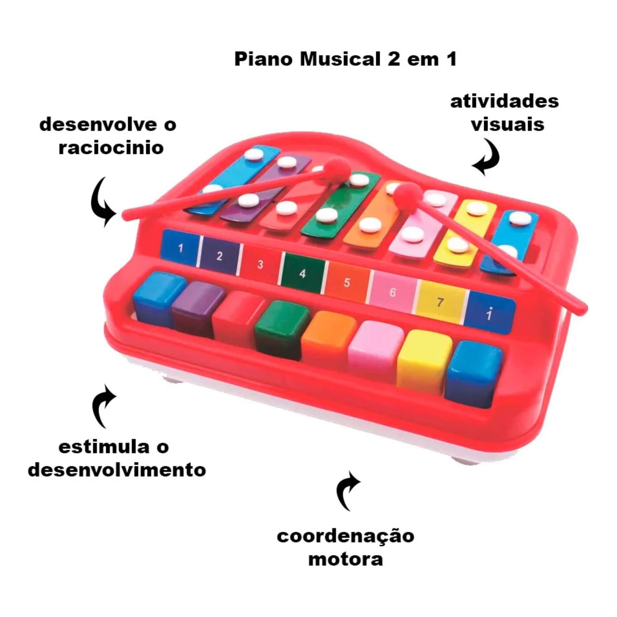 COMP Kit Instrumentos Musicais Infantis - Guitarra Tambor e Piano Xilofone Braskit