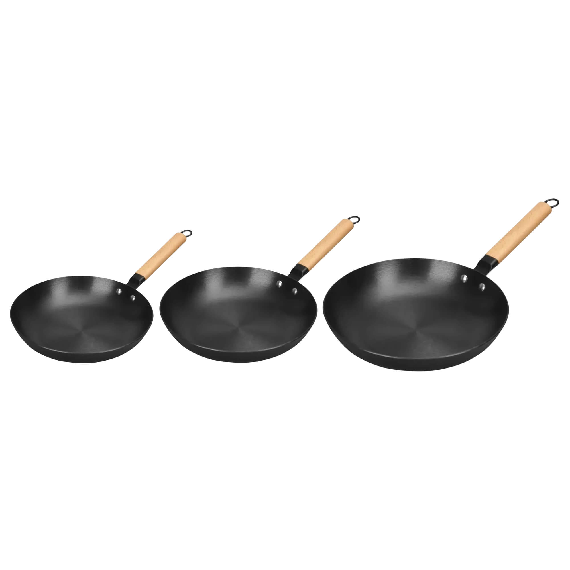 COMP Kit 3x Frigideiras de Ferro Lighcast com Cabo de Madeira MTA 20, 24 e 28cm