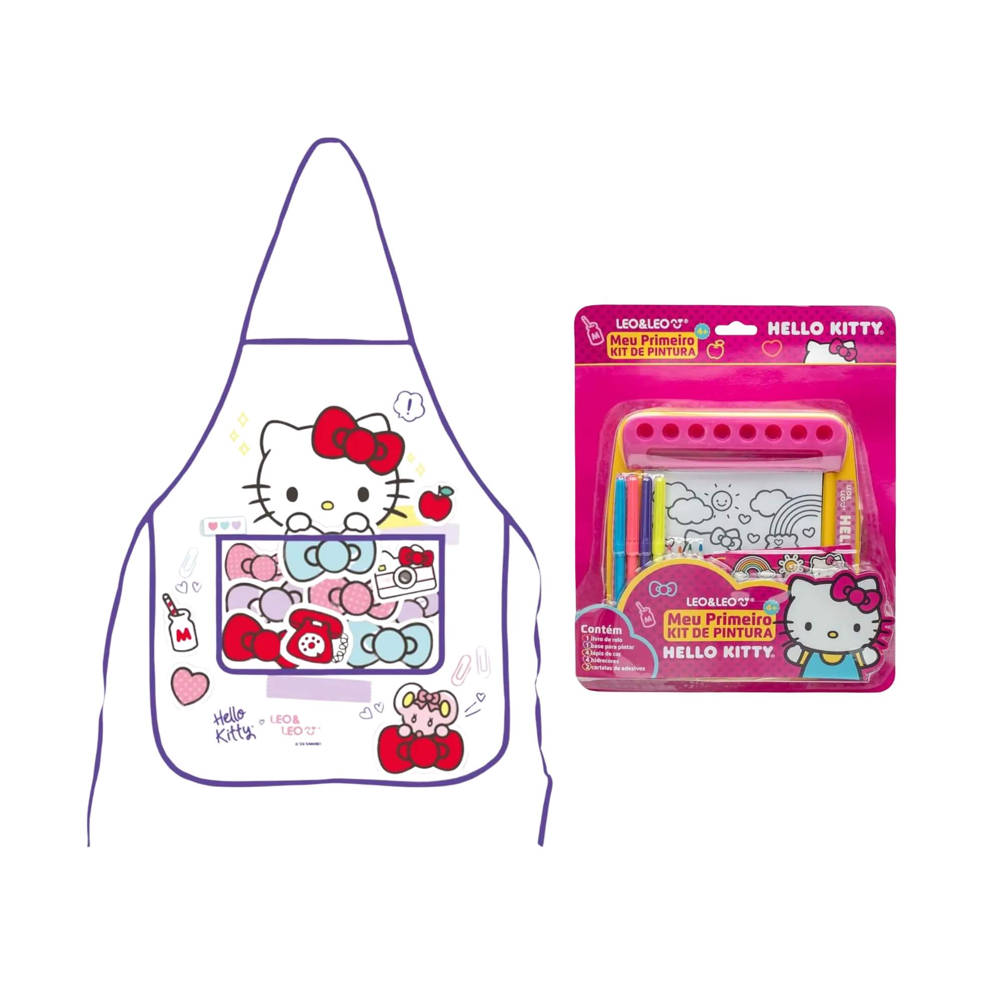 COMP Kit Pintura Hello Kitty Leonora para Crianças - Avental + Kit de Pintura