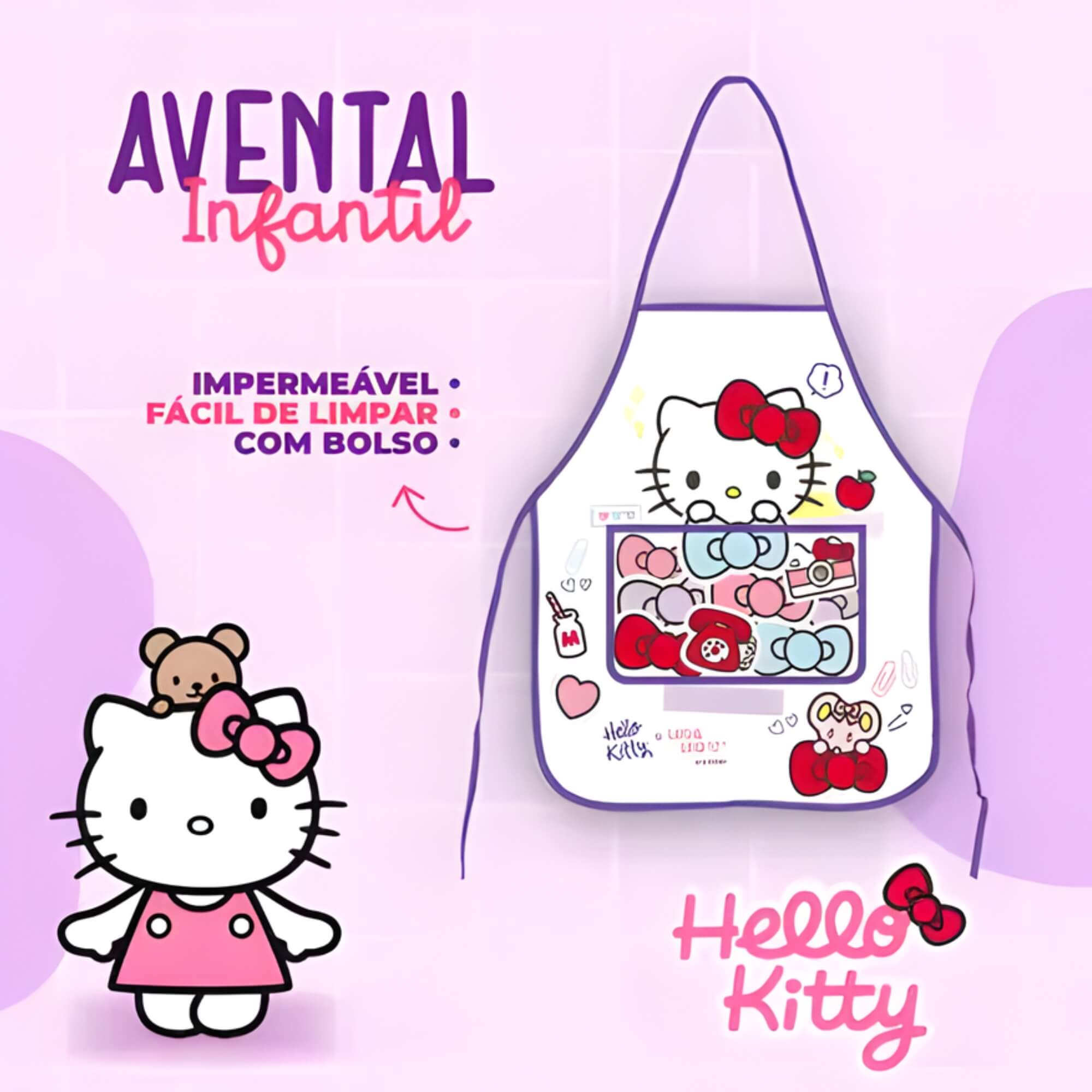 COMP Kit Pintura Hello Kitty Leonora para Crianças - Avental + Kit de Pintura