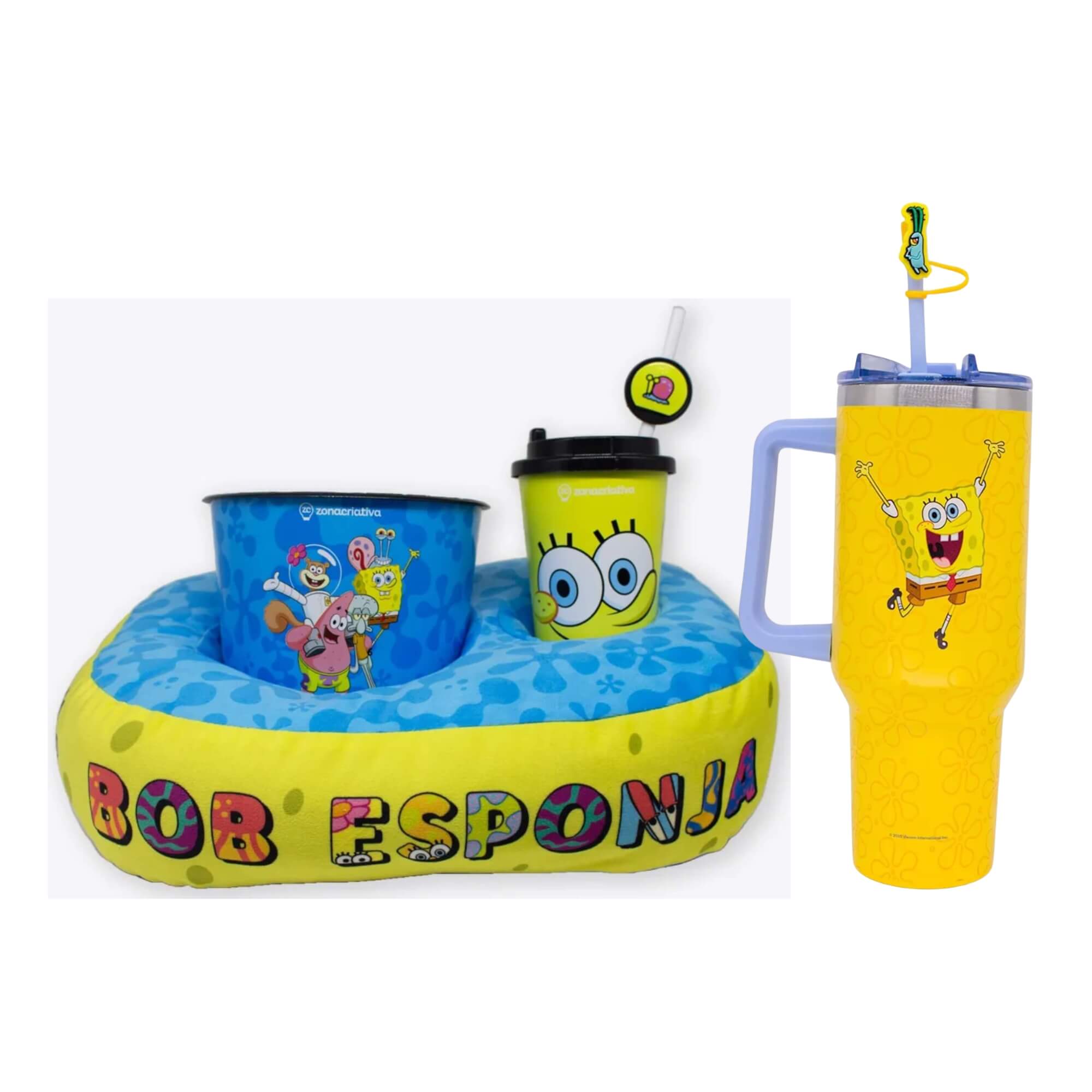 COMP Kit Bob Esponja - Copo Térmico + Almofada Pipoca