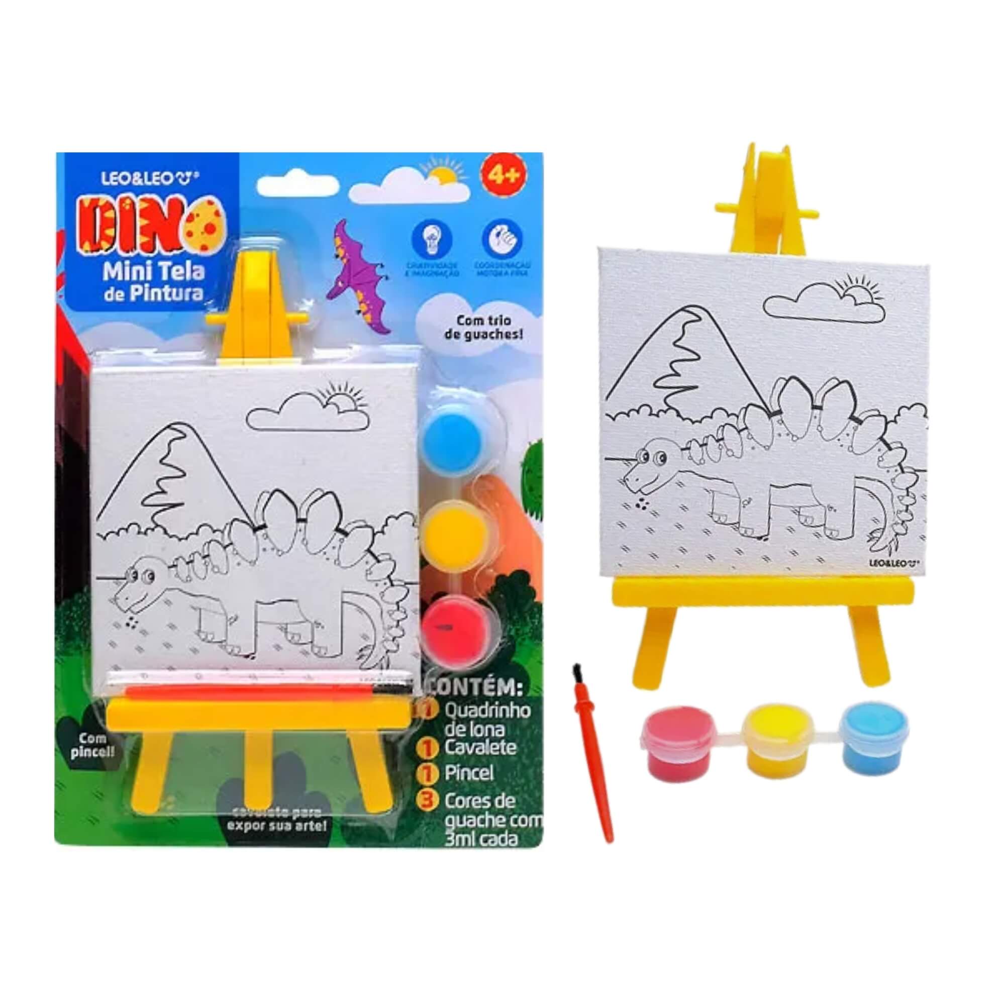 Mini Tela de Pintura c/ Cavalete Dino Caixa c/ 24 Und Lojista Lembrancinha Leo&Leo Leonora - 10665