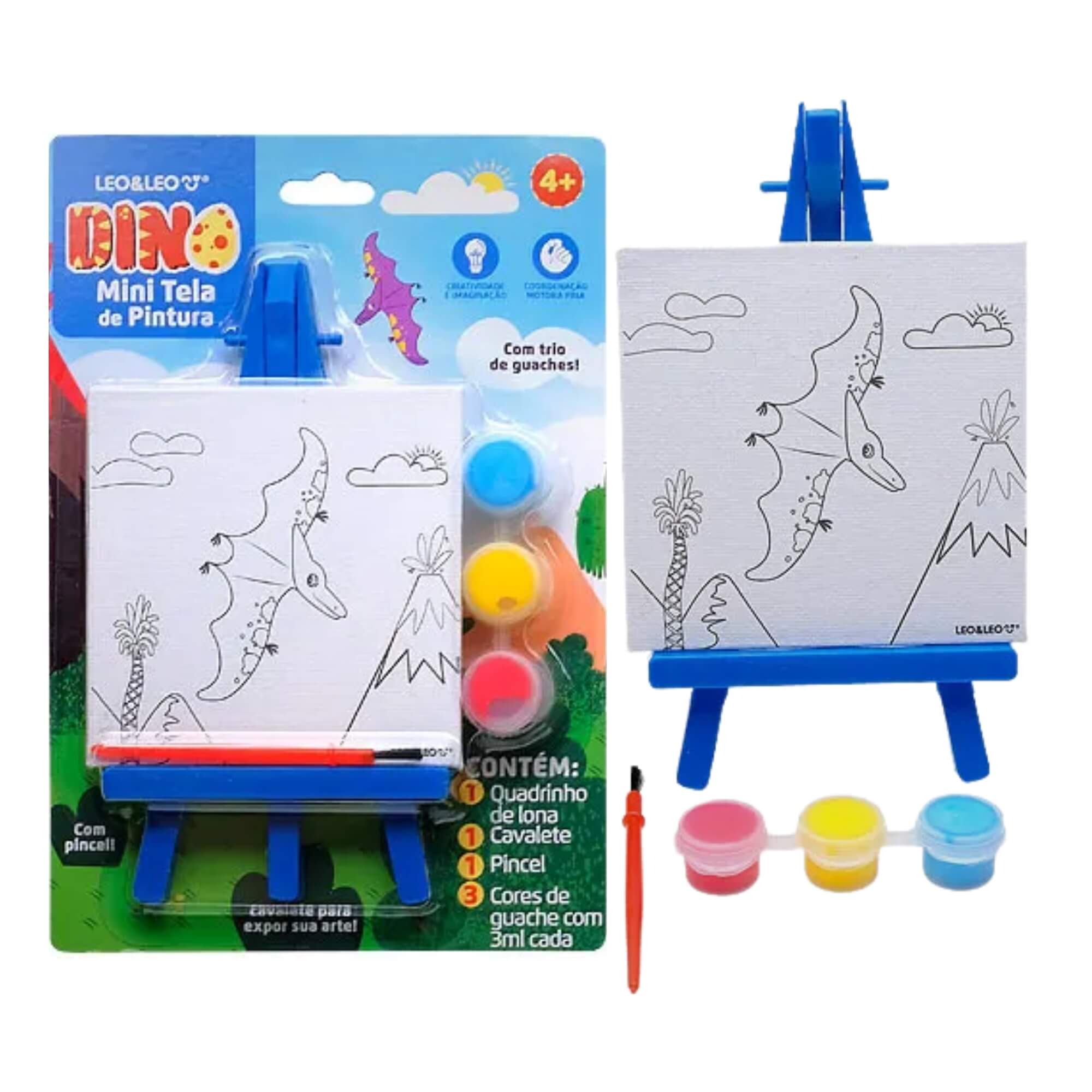 Mini Tela de Pintura c/ Cavalete Dino Caixa c/ 24 Und Lojista Lembrancinha Leo&Leo Leonora - 10665