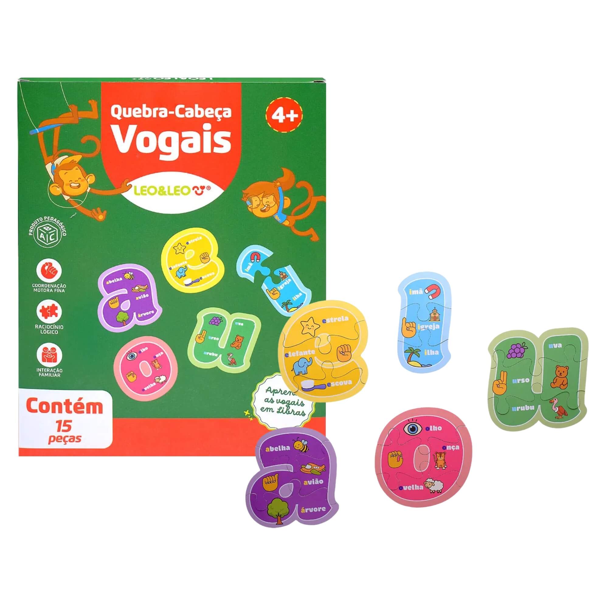 Quebra-Cabeça Vogais 15 Peças Caixa Leo&Leo Leonora - 10642