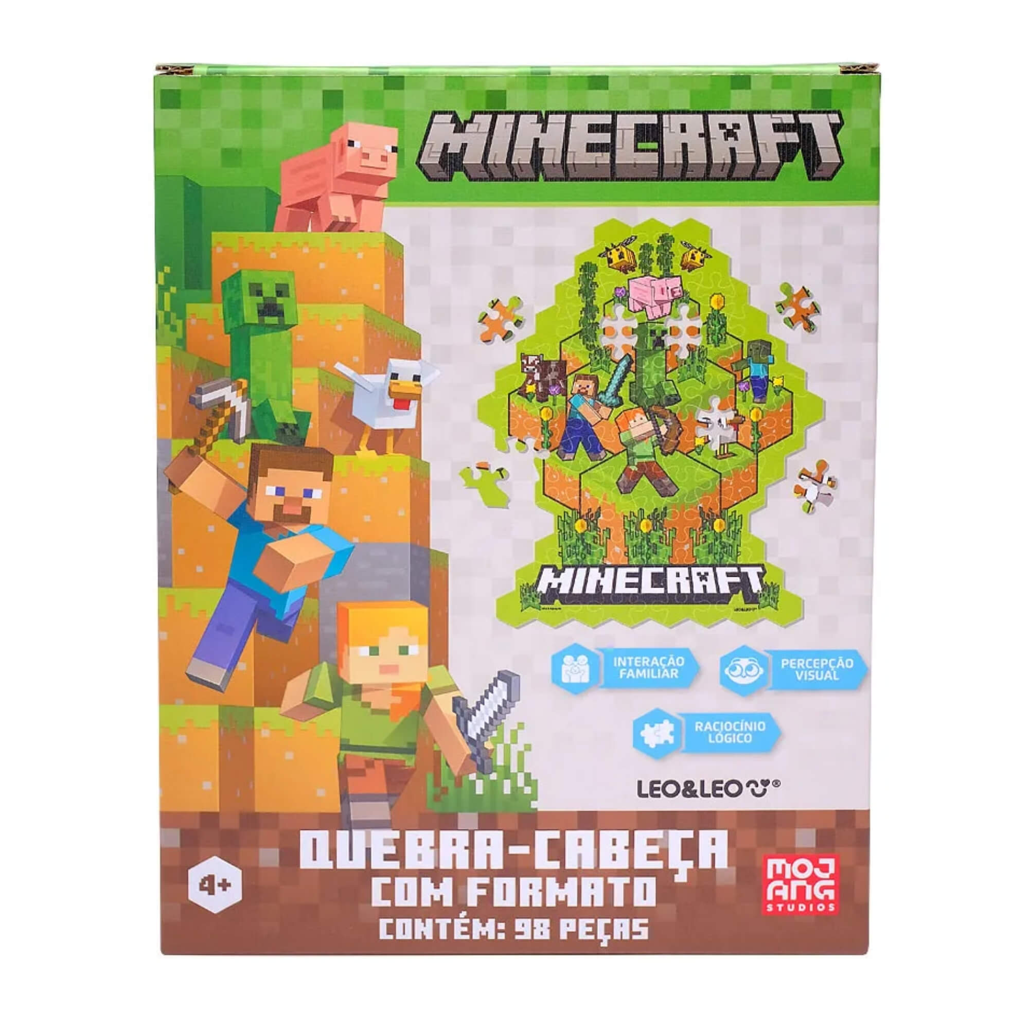 Quebra-Cabeça Minecraft com Formato 98 Peças Caixa Leo&Leo Leonora - 10649