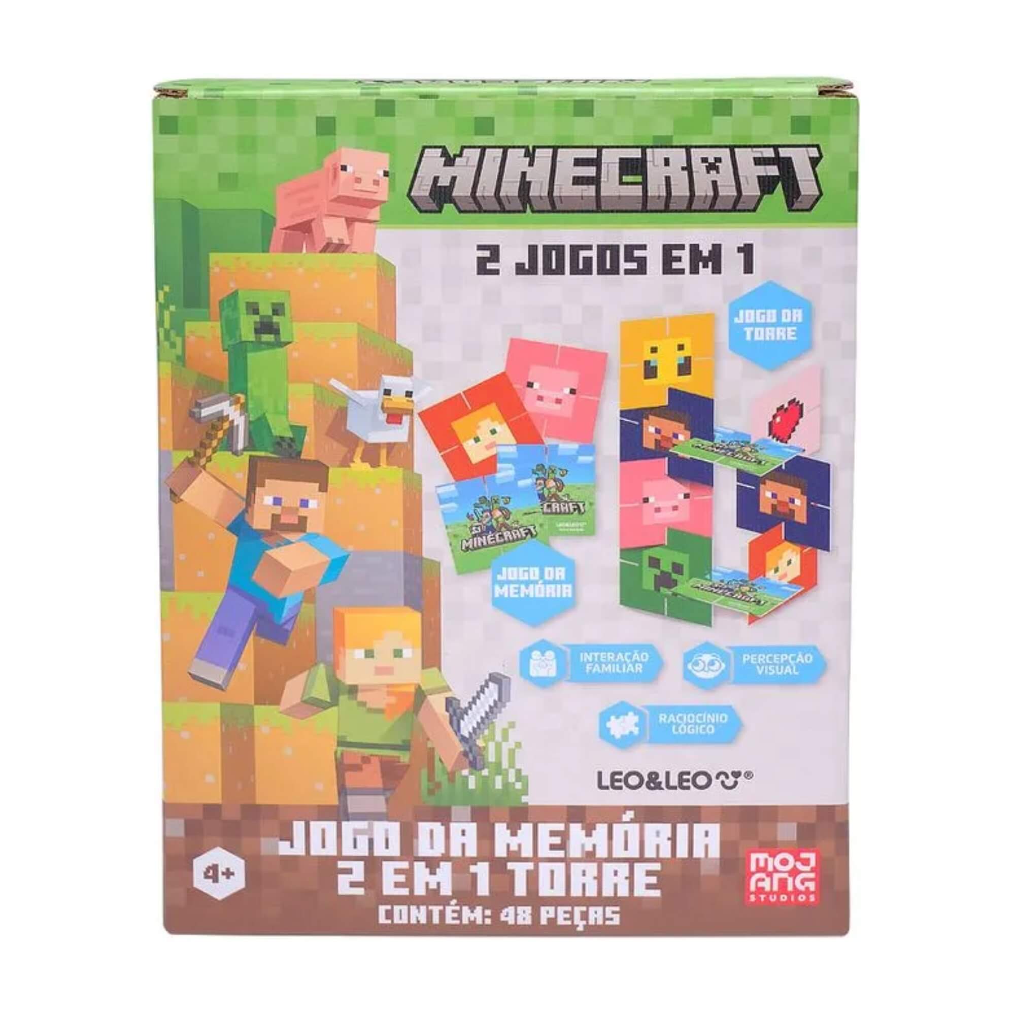 Jogo da Memória 2 em 1 Torre Minecraft 48 Peças Caixa Leo&Leo Leonora - 10657
