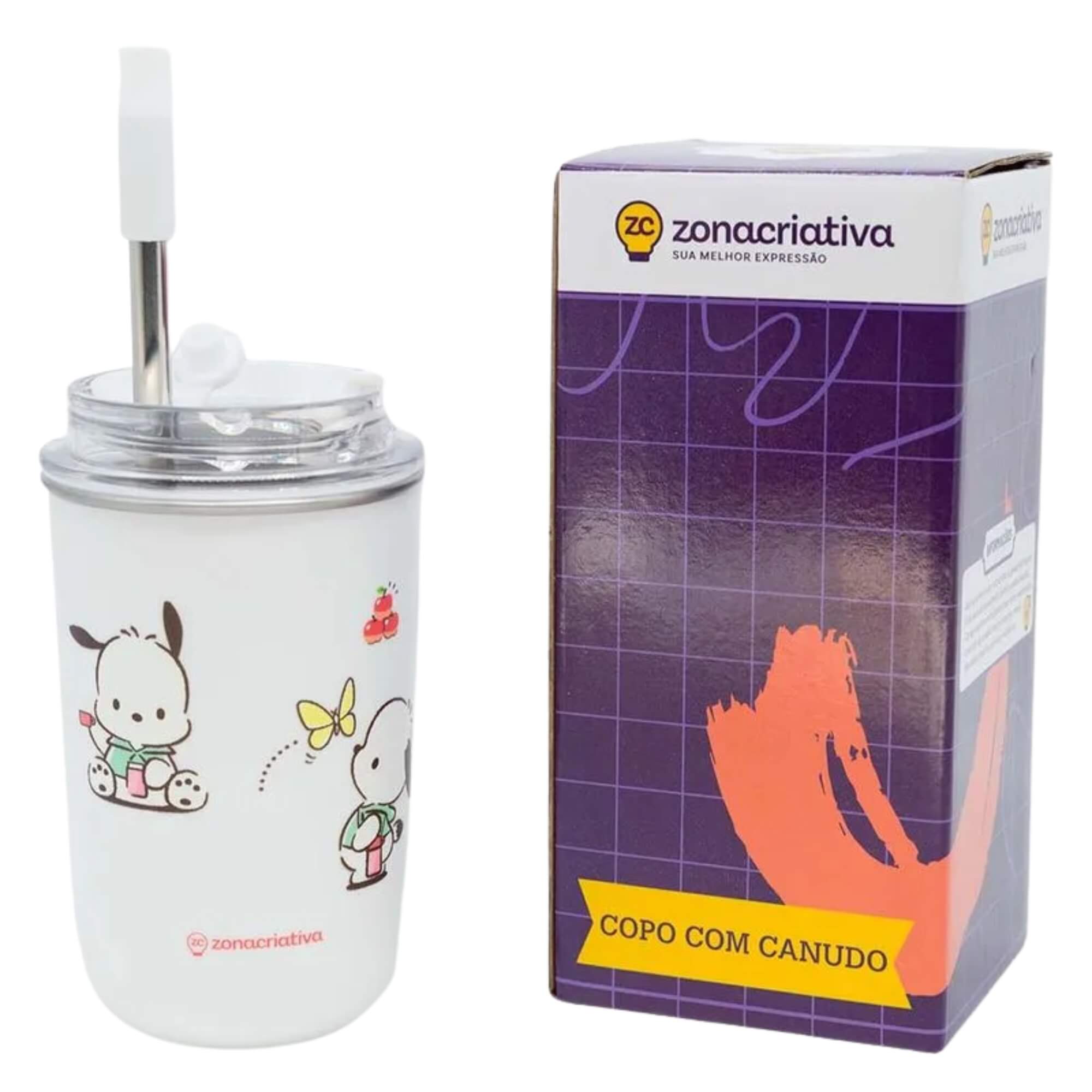 Copo Neo com Canudo 300ml Pochacco Hello Kitty Zona Criativa - 10026830