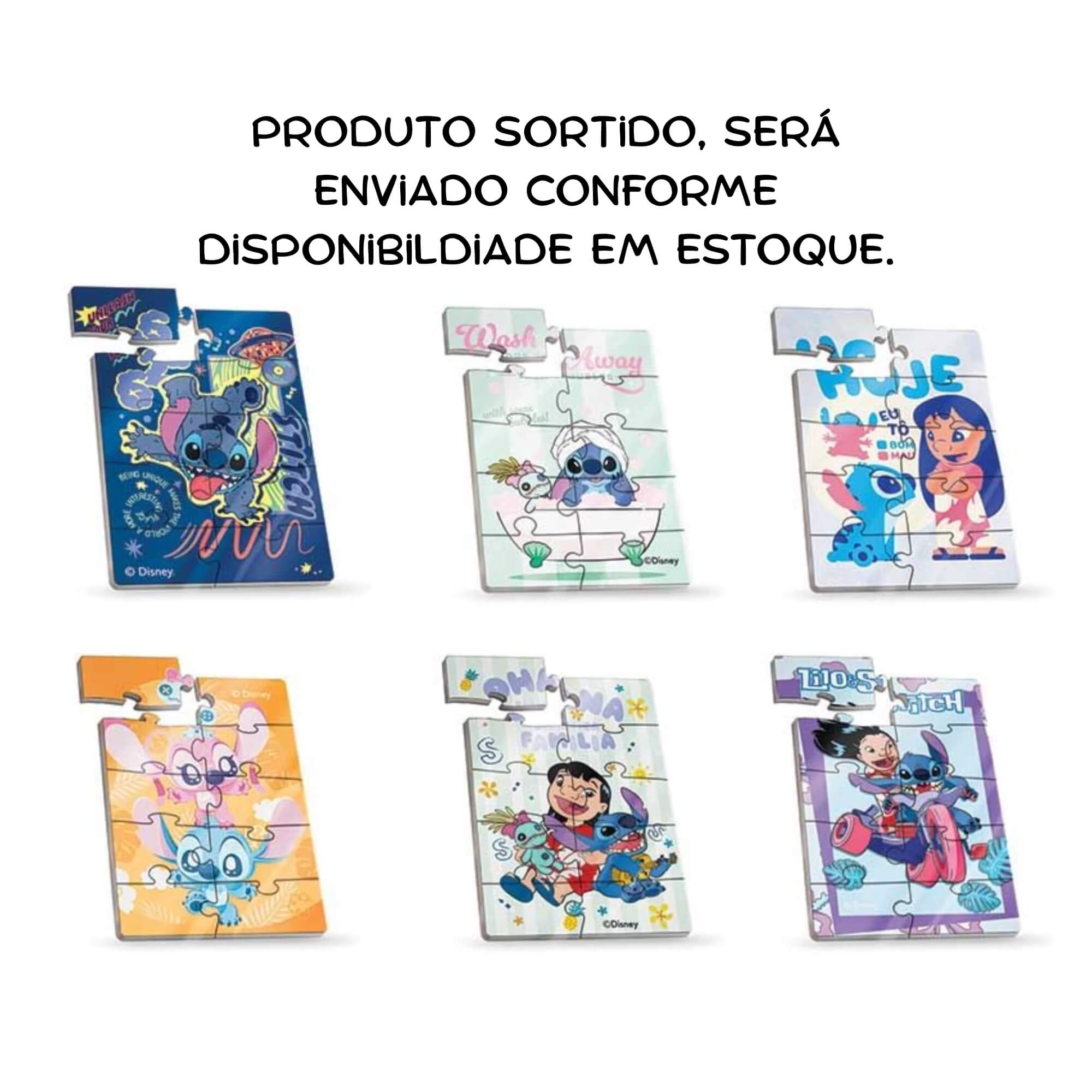 COMP Kit 10 Mini Quebra Cabeça de Madeira - Lilo & Stitch Sortidos Pais e Filhos