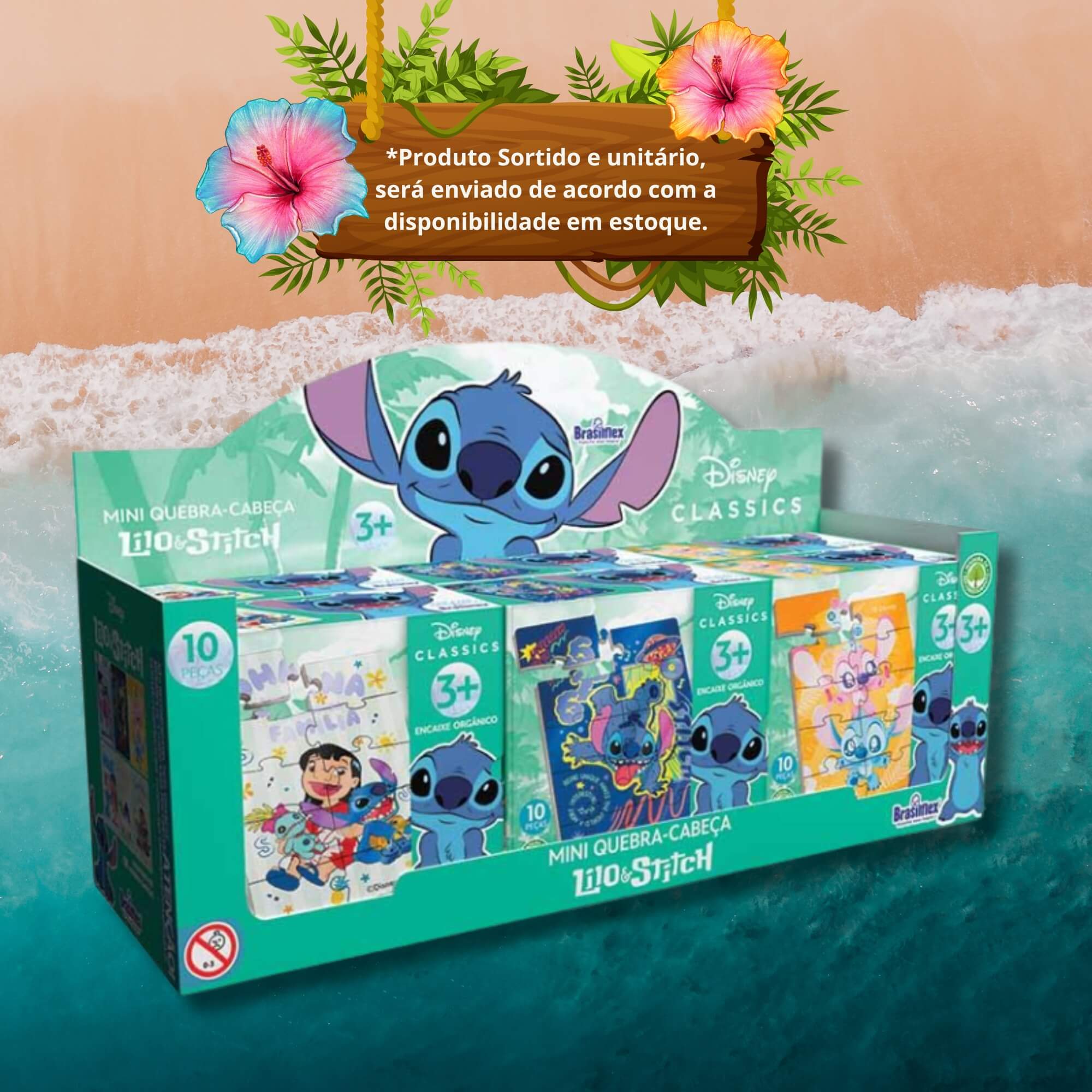 COMP Kit 10 Mini Quebra Cabeça de Madeira - Lilo & Stitch Sortidos Pais e Filhos