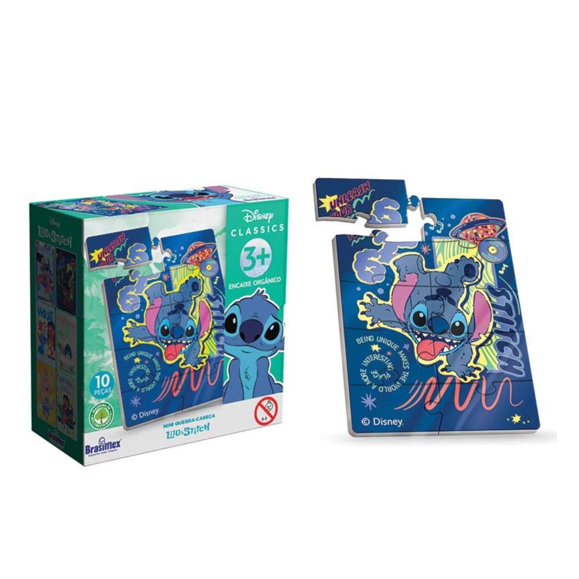 COMP Kit 10 Mini Quebra Cabeça de Madeira - Lilo & Stitch Sortidos Pais e Filhos