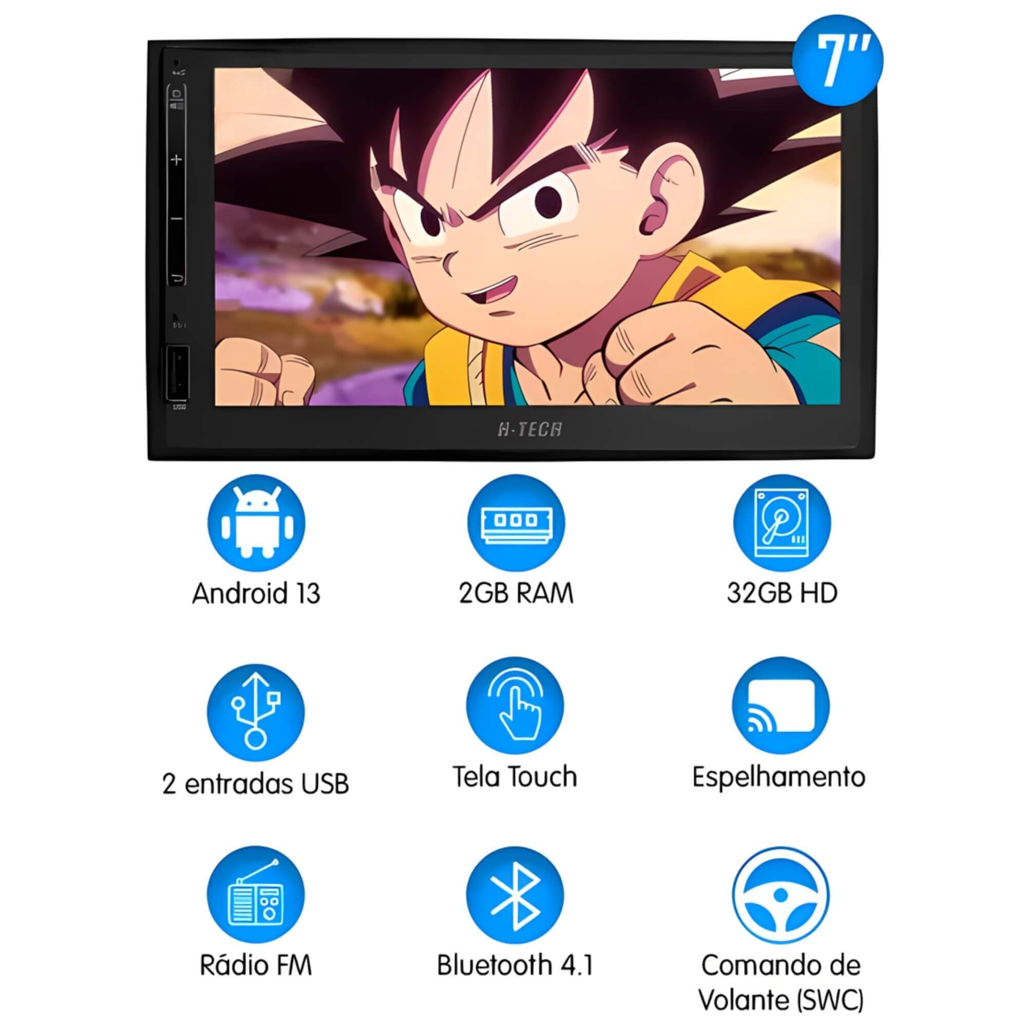 COMP Kit Multimidia Slim 7 Polegadas 2GB+32GB Padrão Japonês/Chines + Câmera de Ré Borboleta