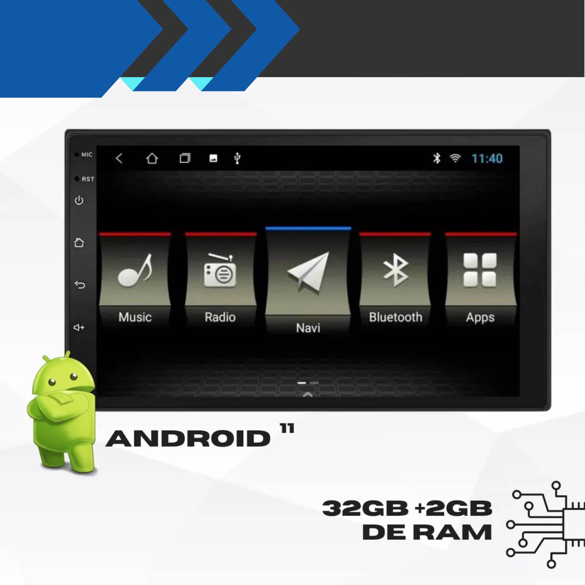 COMP Kit Central Multimidia 7 Polegadas QuadCore 32GB + 2GB + Câmera de Ré Borboleta