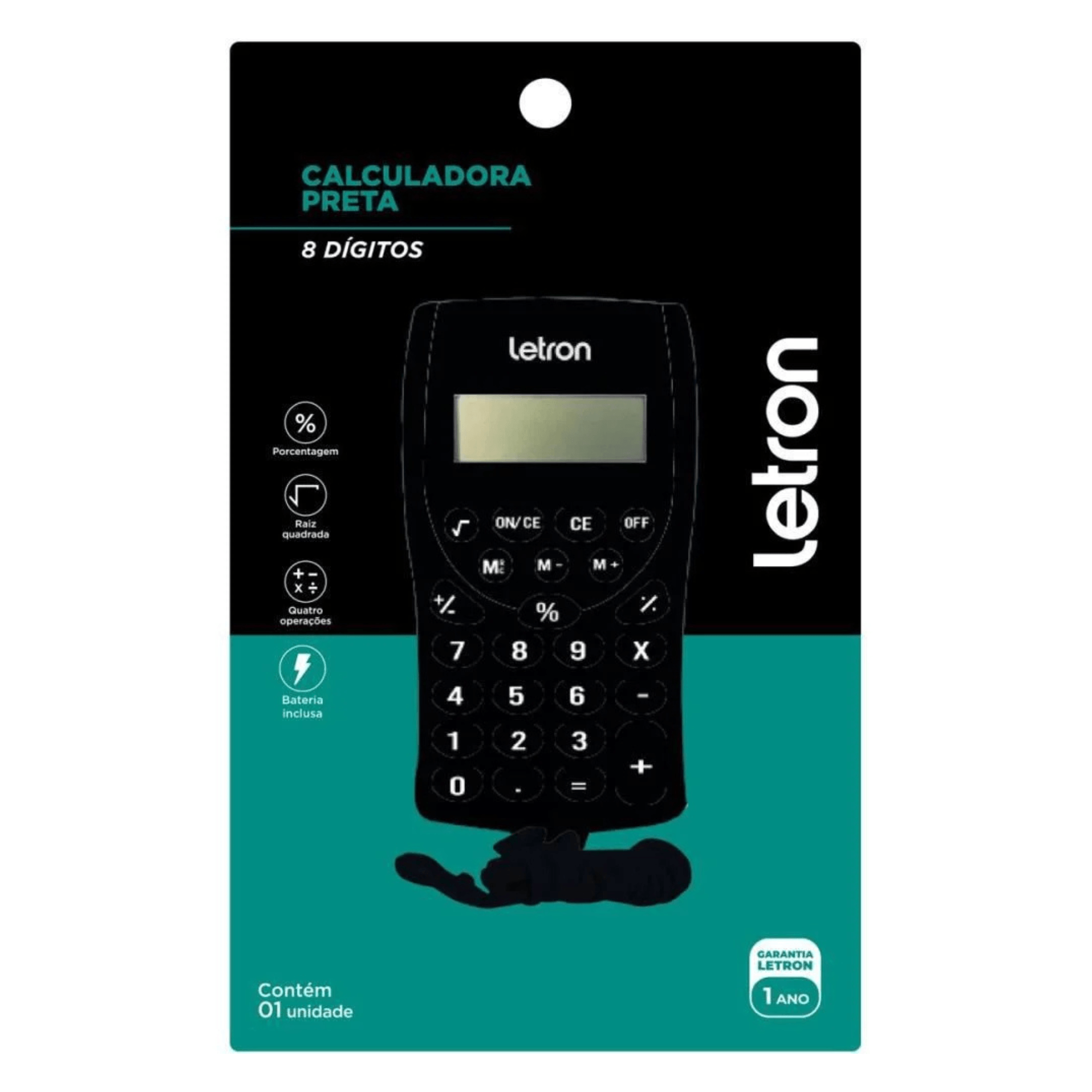VAR Calculadora de Bolso 8 Dígitos com Cordão e Bateria (Escolha) Cor:Preto