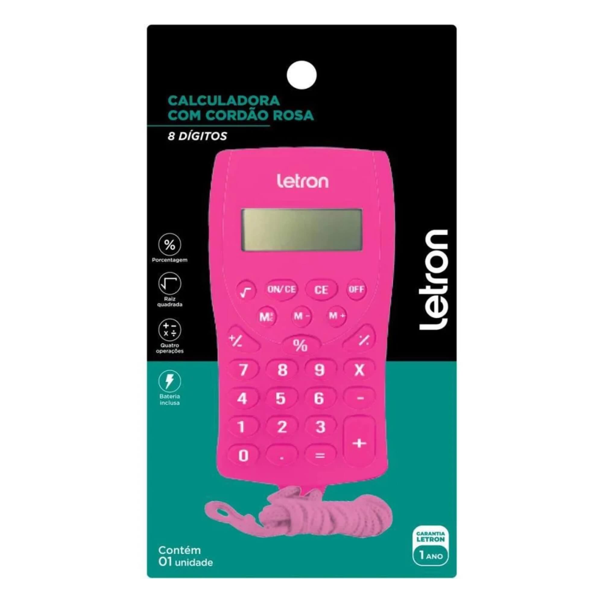 VAR Calculadora de Bolso 8 Dígitos com Cordão e Bateria (Escolha) Cor:Rosa