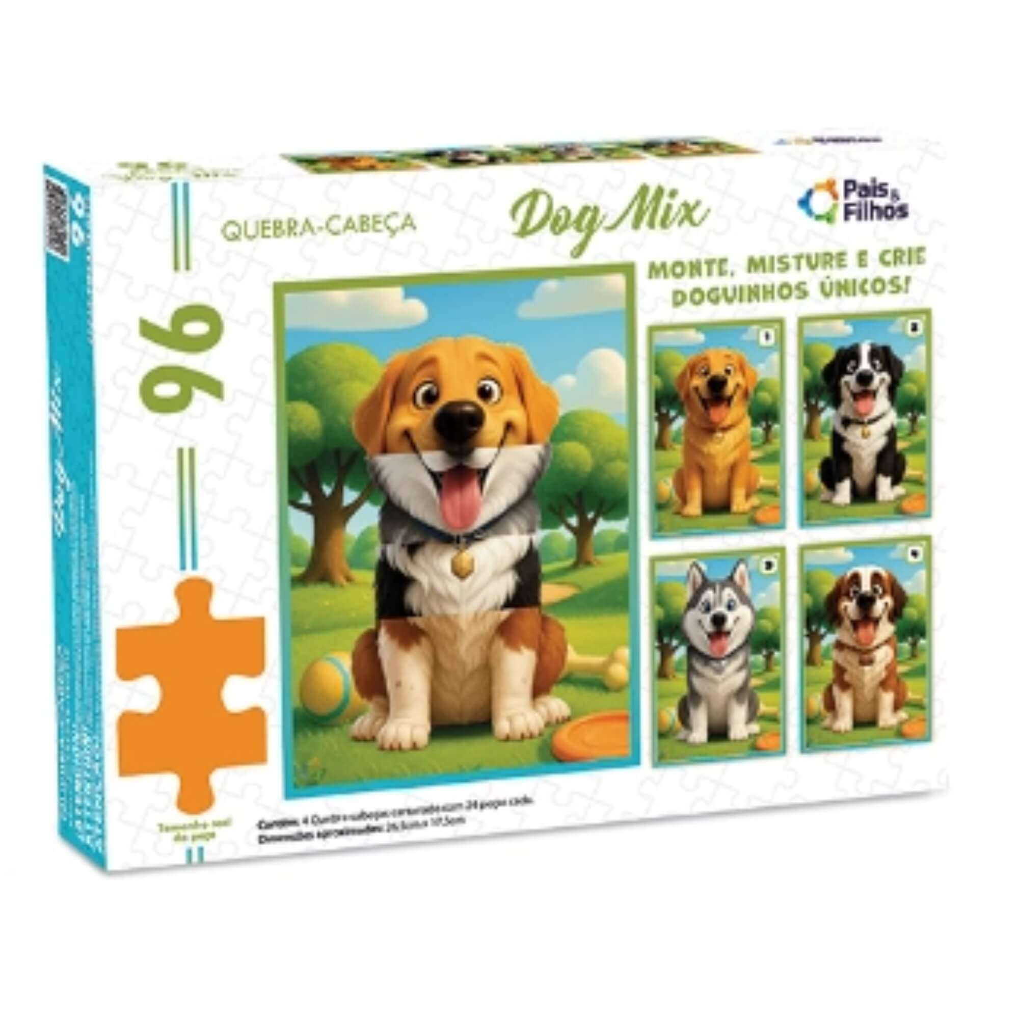 Jogo Quebra-Cabeça Dog Mix 96 Peças Pais e Filhos - 793599-1