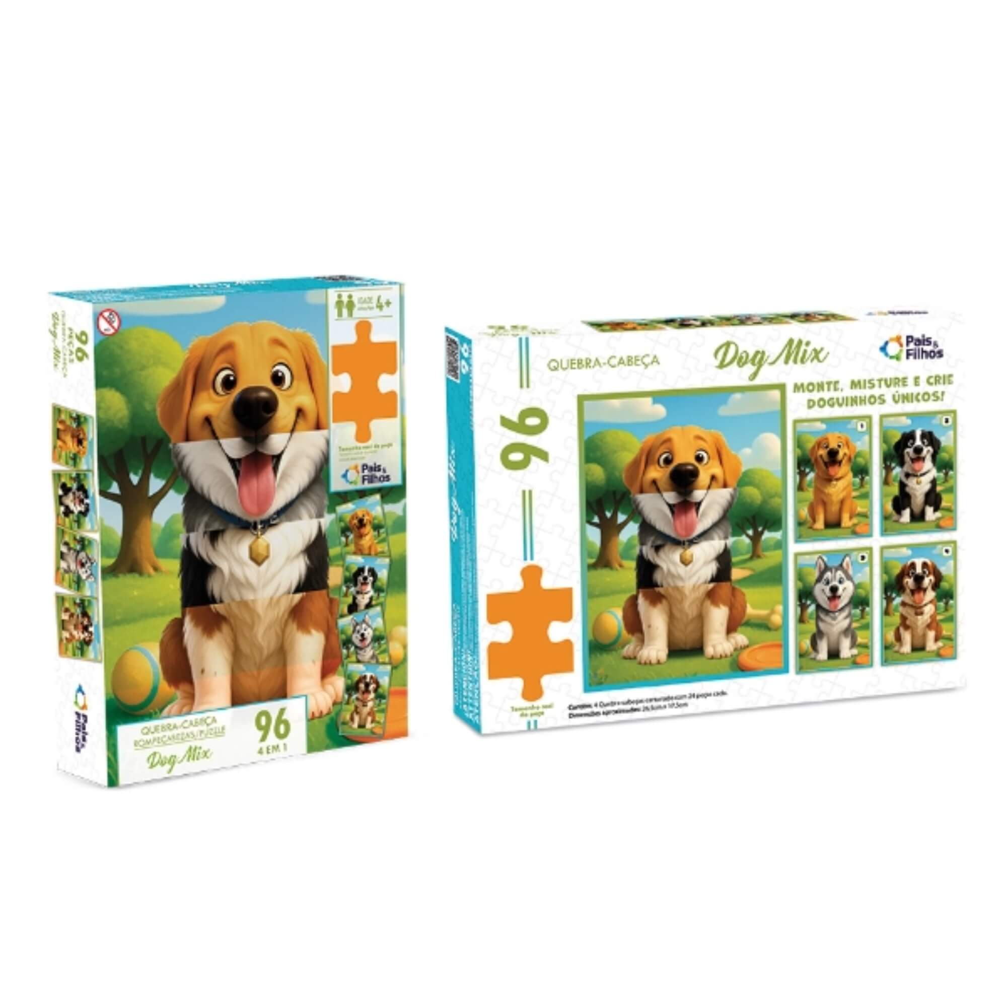 Jogo Quebra-Cabeça Dog Mix 96 Peças Pais e Filhos - 793599-1
