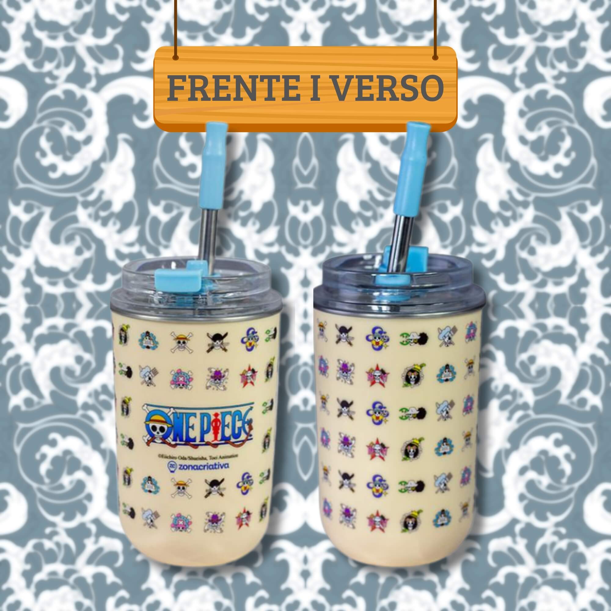 Copo Neo com Canudo 300ml One Piece Mugiwara Zona Criativa - 10026009