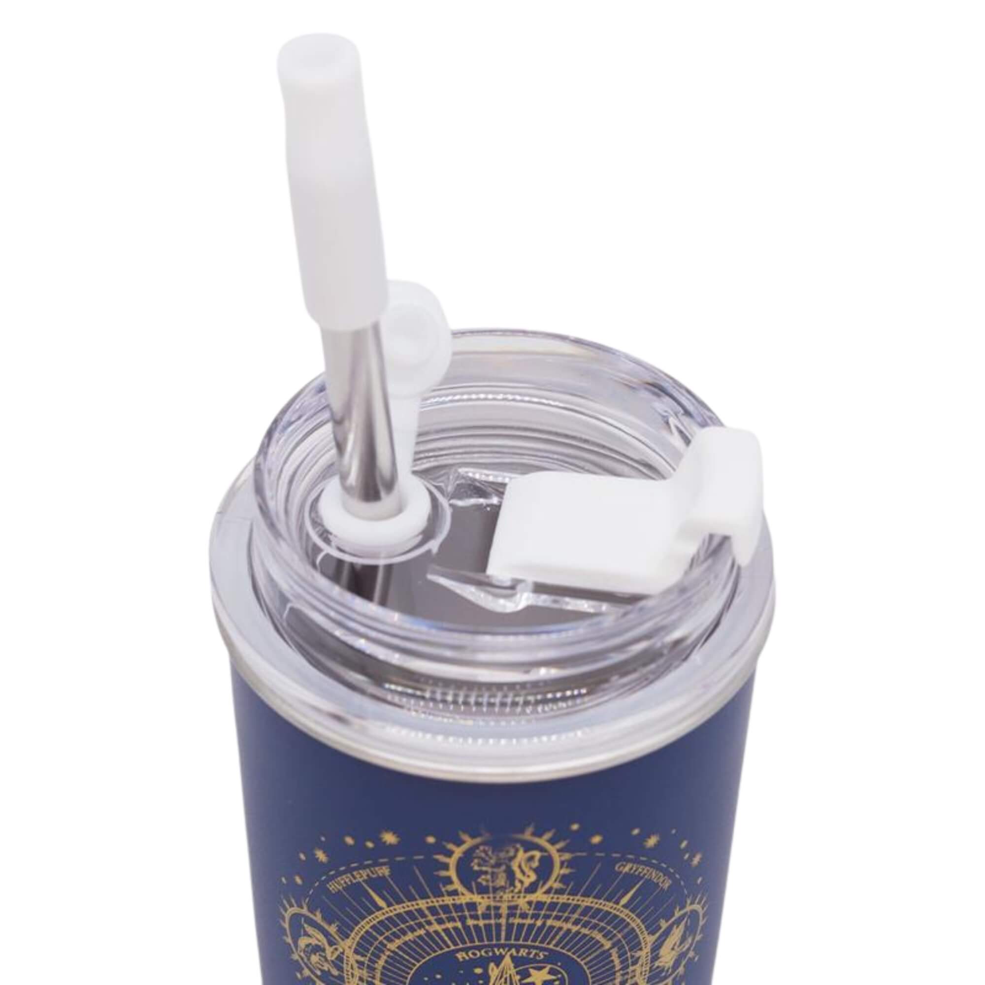 Copo Neo com Canudo 300ml Hogwarts Blue Zona Criativa - 10026749
