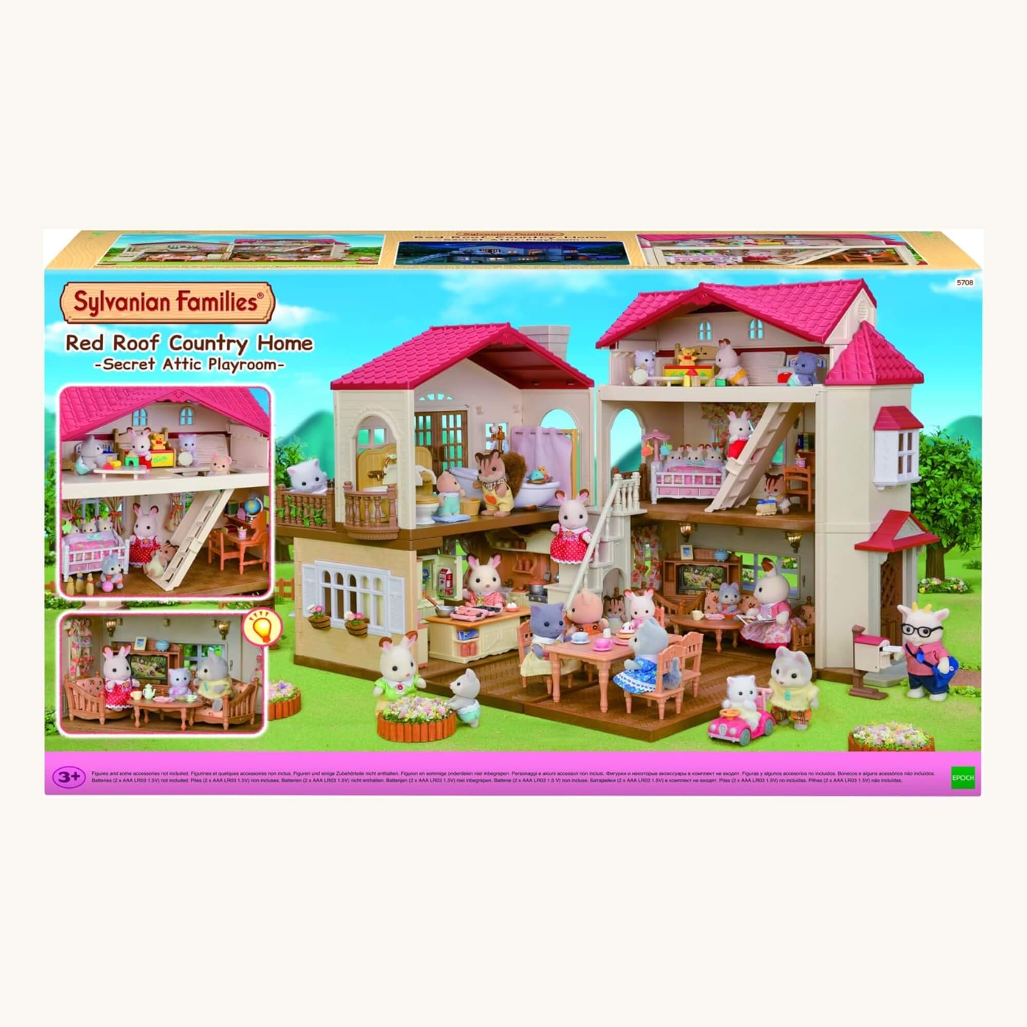 Brinquedo Casa Telhado Vermelho com Luzes Sótão Secreto Sylvanian Families Epoch - 5708
