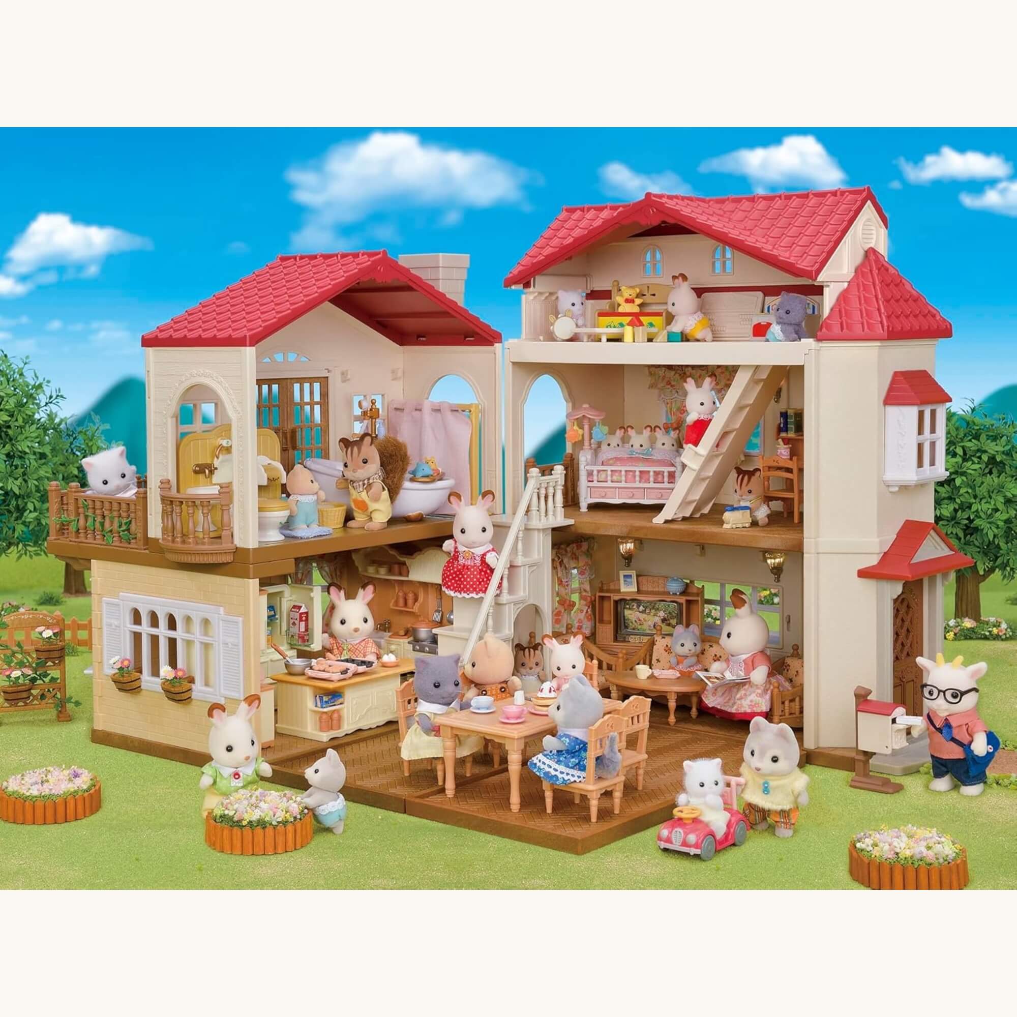 Brinquedo Casa Telhado Vermelho com Luzes Sótão Secreto Sylvanian Families Epoch - 5708