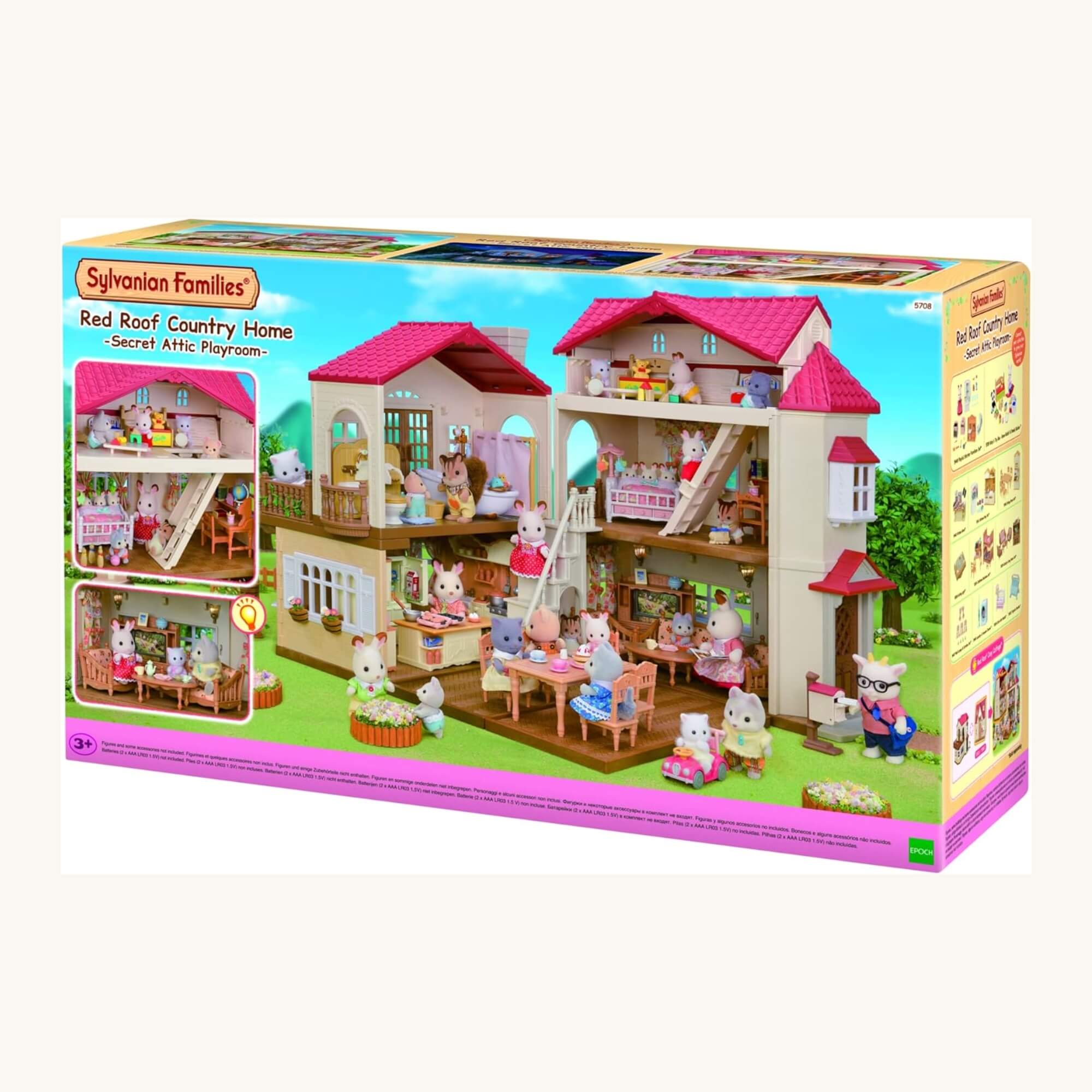 Brinquedo Casa Telhado Vermelho com Luzes Sótão Secreto Sylvanian Families Epoch - 5708