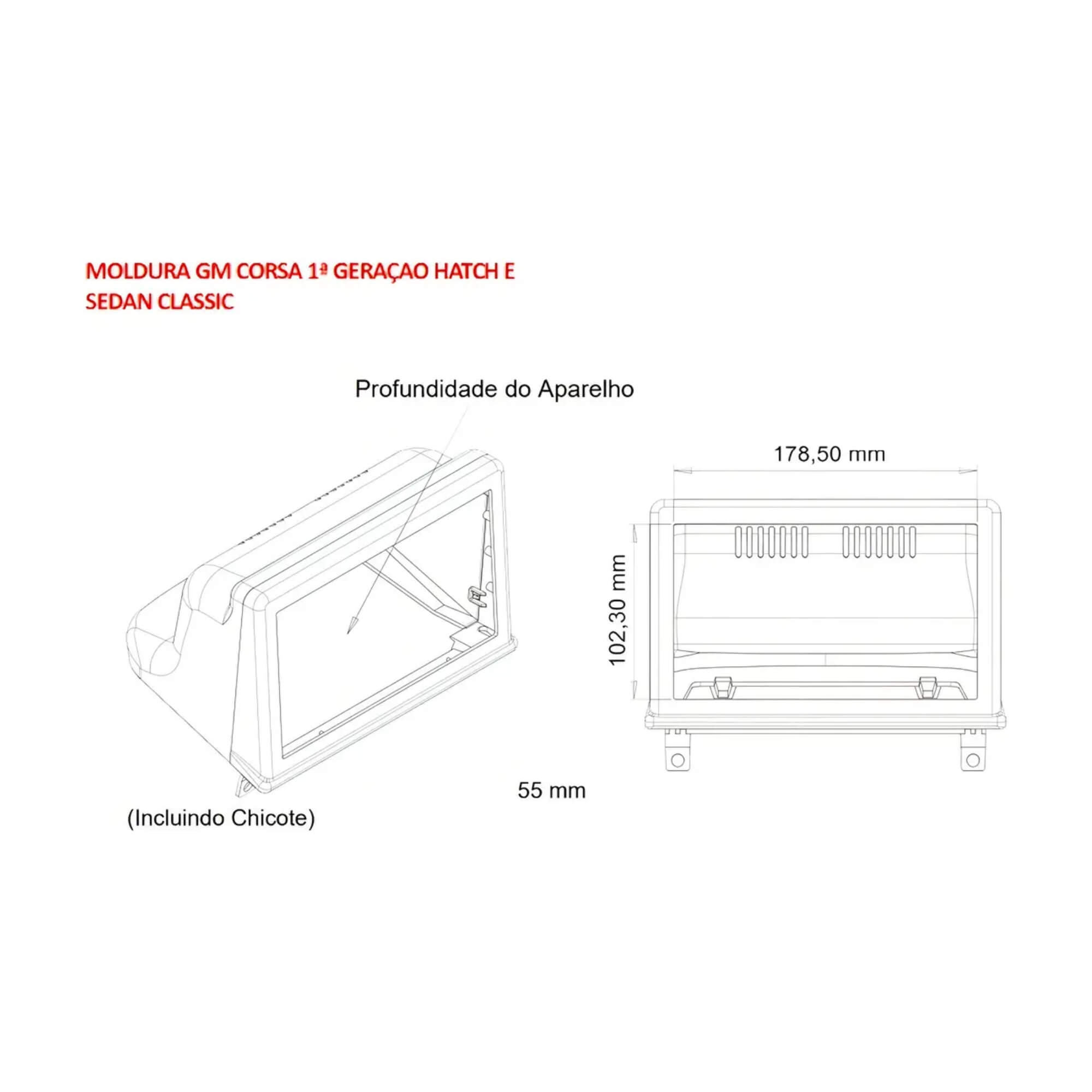 Moldura 2din Corsa 1ª Geração Hatch/Sedan/Classic (Somente para MP5) cor Preta Fiamon - 4210