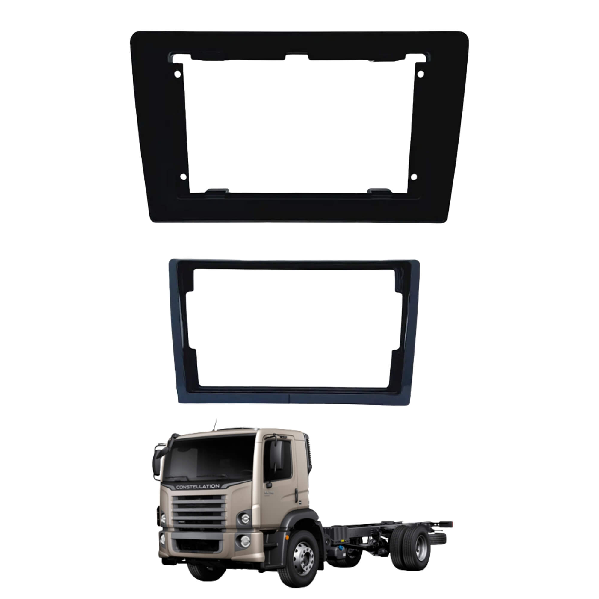Moldura 2 Din VW Constellation 9" e 10" Pol Preta Cor Black Piano Fiamon - 6068
