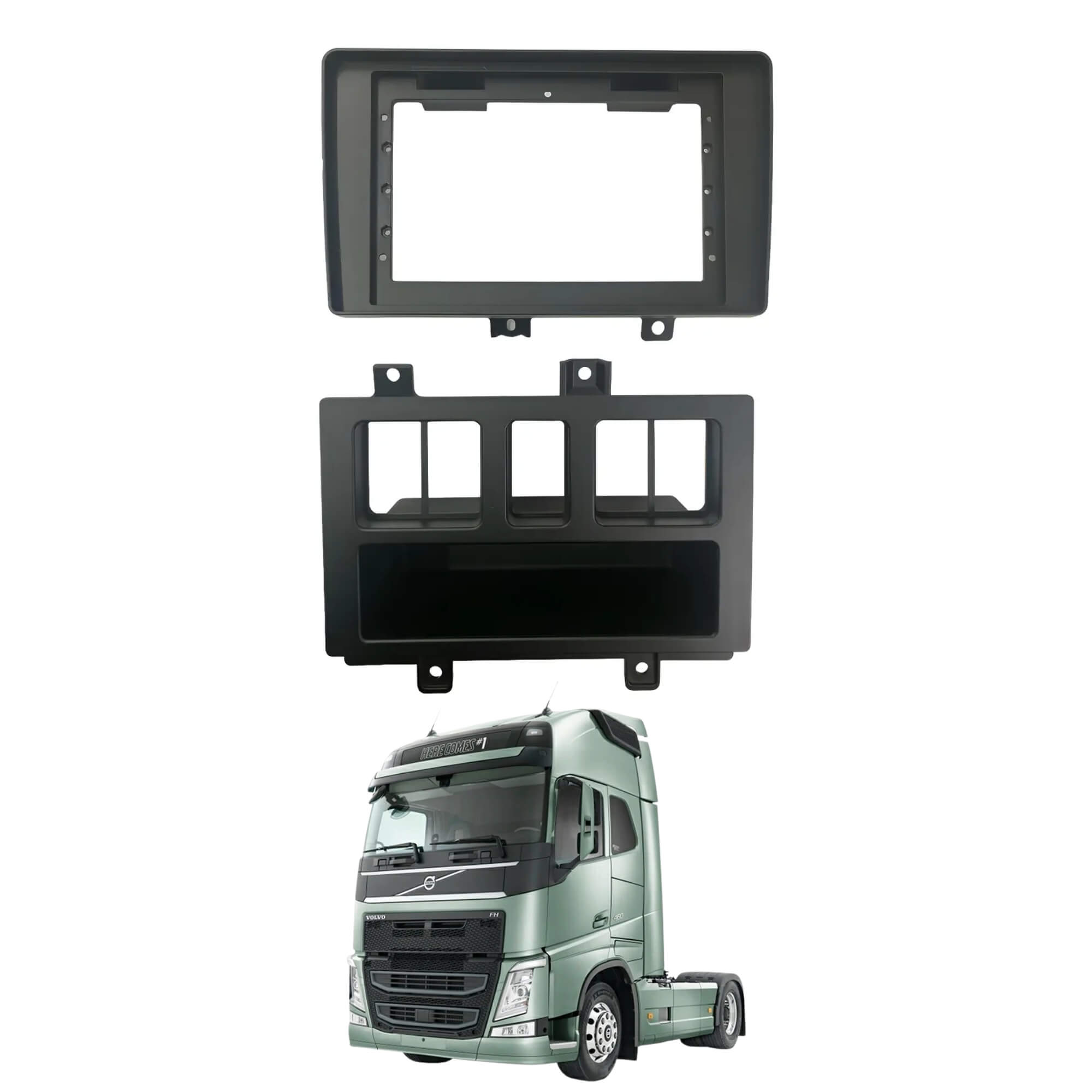 Moldura 2Din Volvo FH/FM 04/15 com Adap. Red. 9"/10" Padrão Chinês cor Black Piano Fiamon - 6105