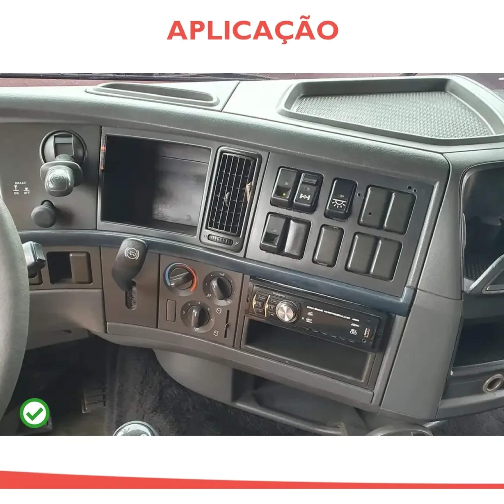 Moldura 2Din Volvo FH/FM 04/15 com Adap. Red. 9"/10" Padrão Chinês cor Black Piano Fiamon - 6105
