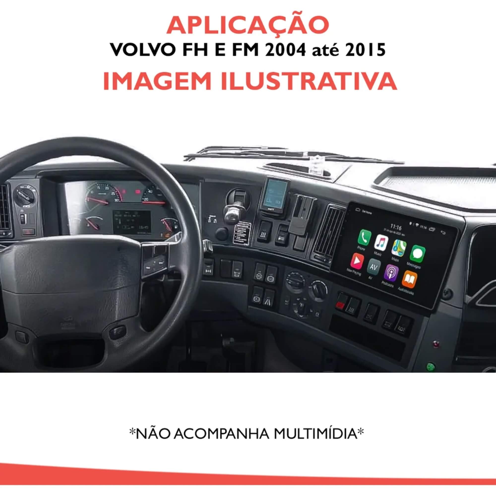 Moldura 2Din Volvo FH/FM 04/15 com Adap. Red. 9"/10" Padrão Chinês cor Black Piano Fiamon - 6105