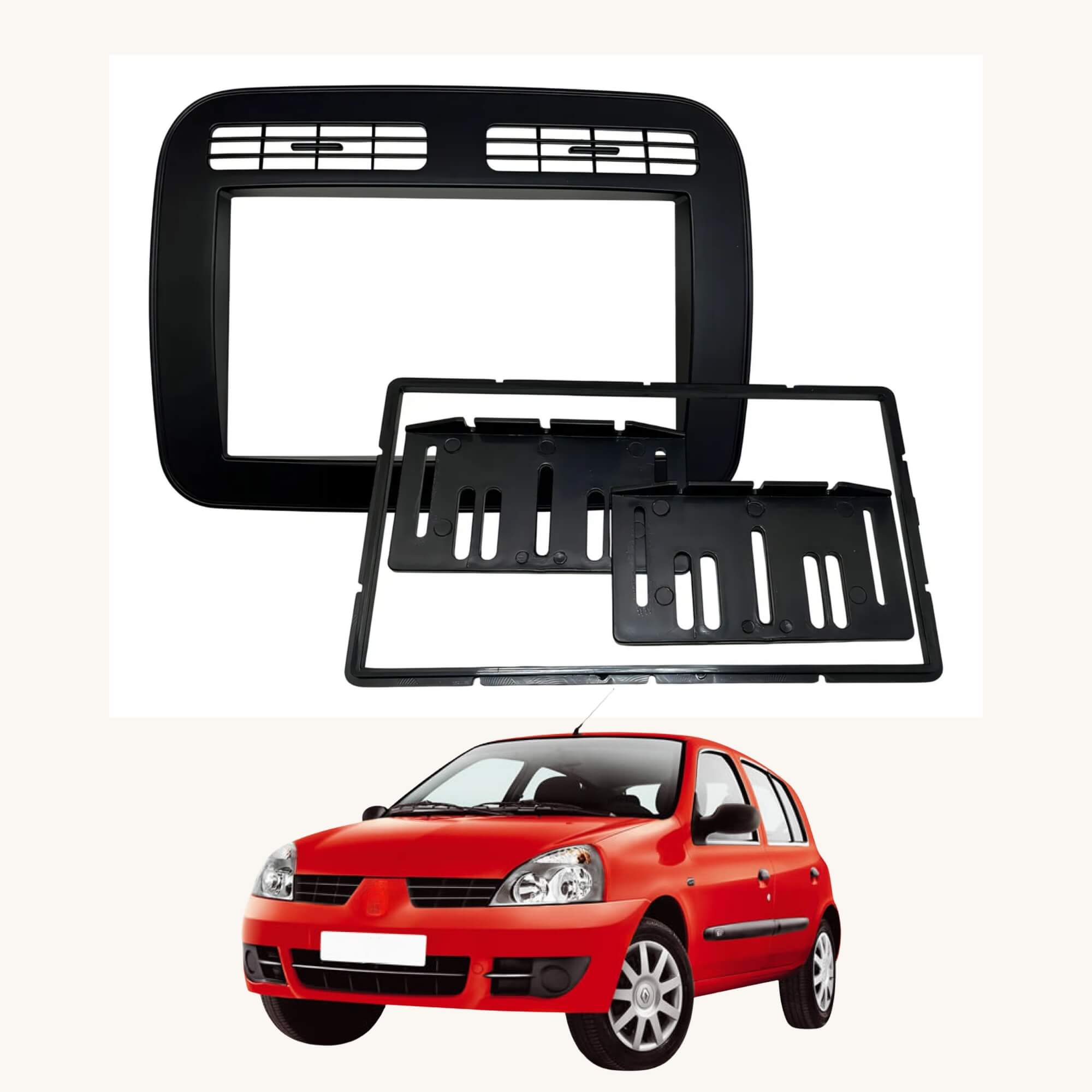 Moldura 2Din Renault Clio G2 98/12 e G3 13/16 Padrão Ch/Jp cor Preta Fiamon - 6139