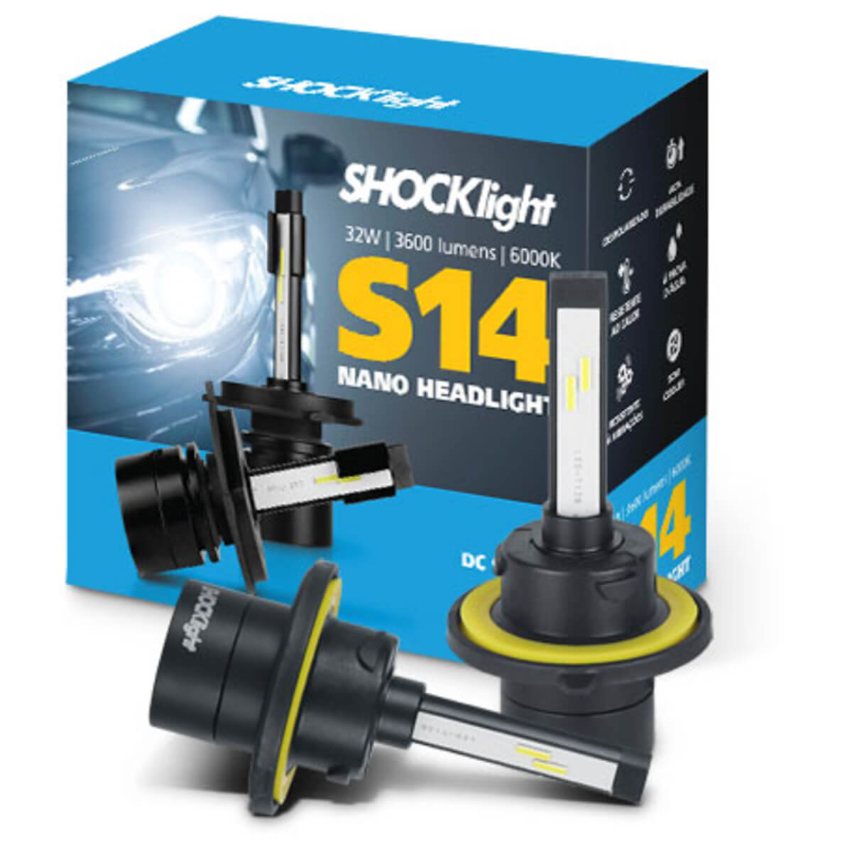 VAR Par de Lâmpadas LED Headlight S14 Nano (Escolha)