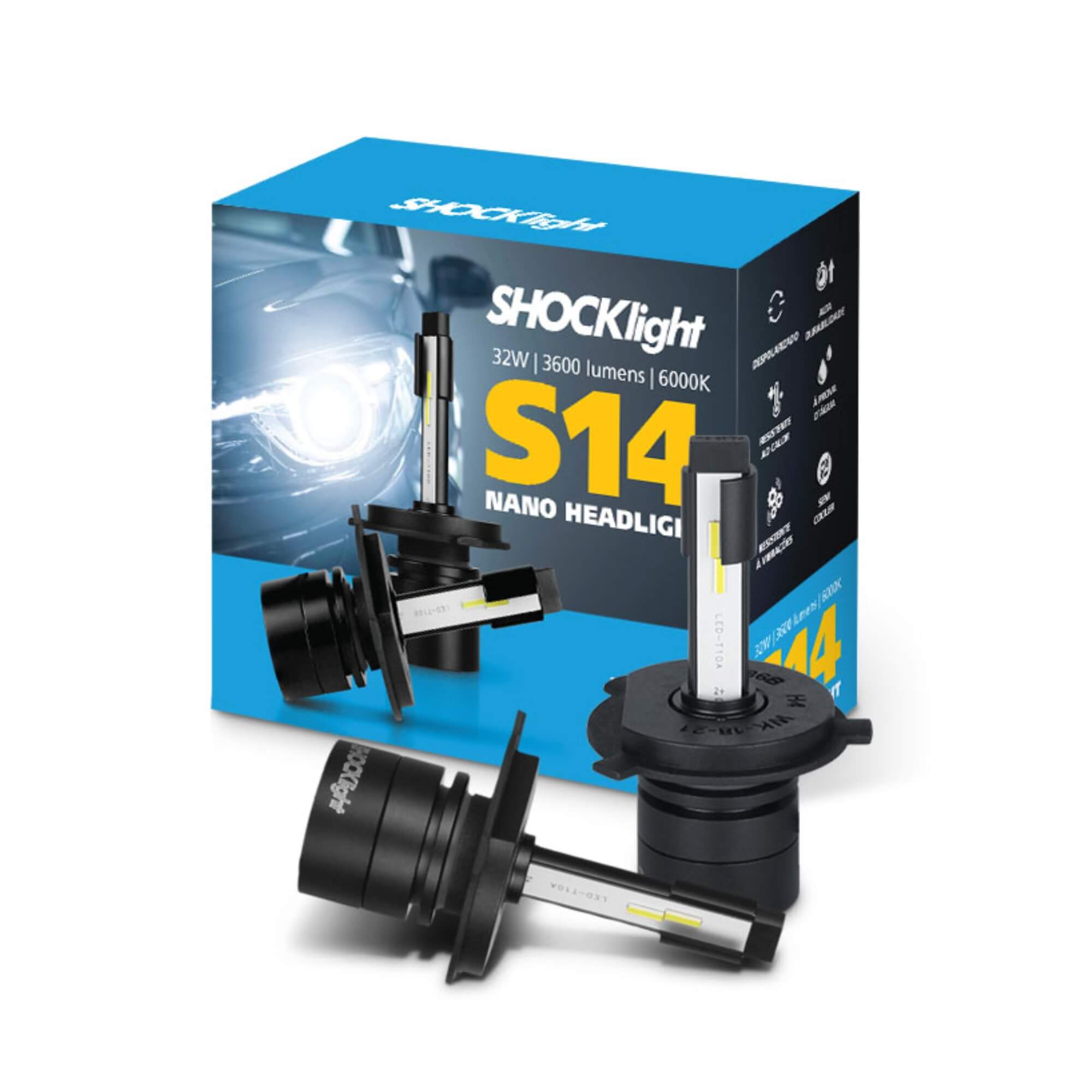 VAR Par de Lâmpadas LED Headlight S14 Nano (Escolha)