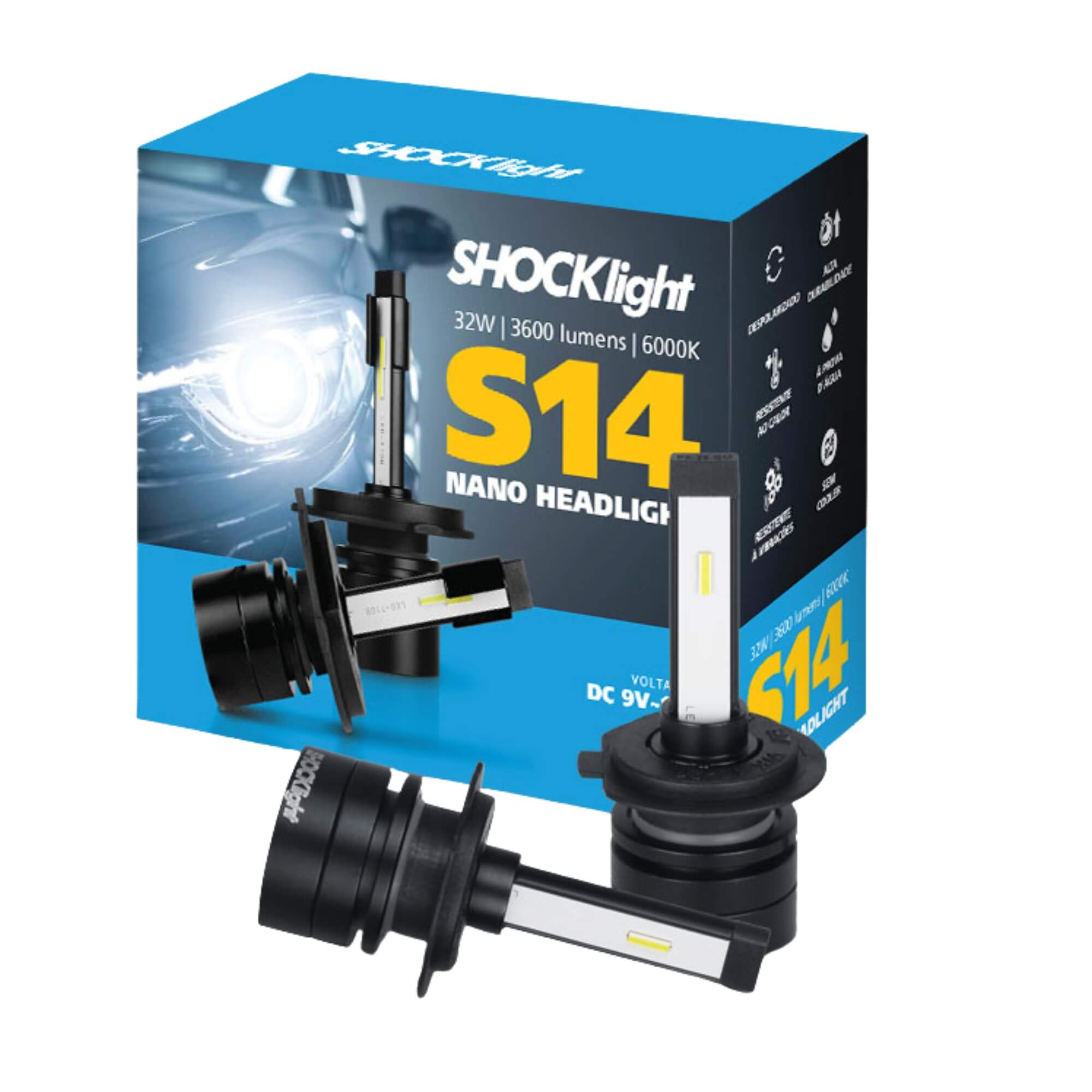 VAR Par de Lâmpadas LED Headlight S14 Nano (Escolha) Encaixe:H7