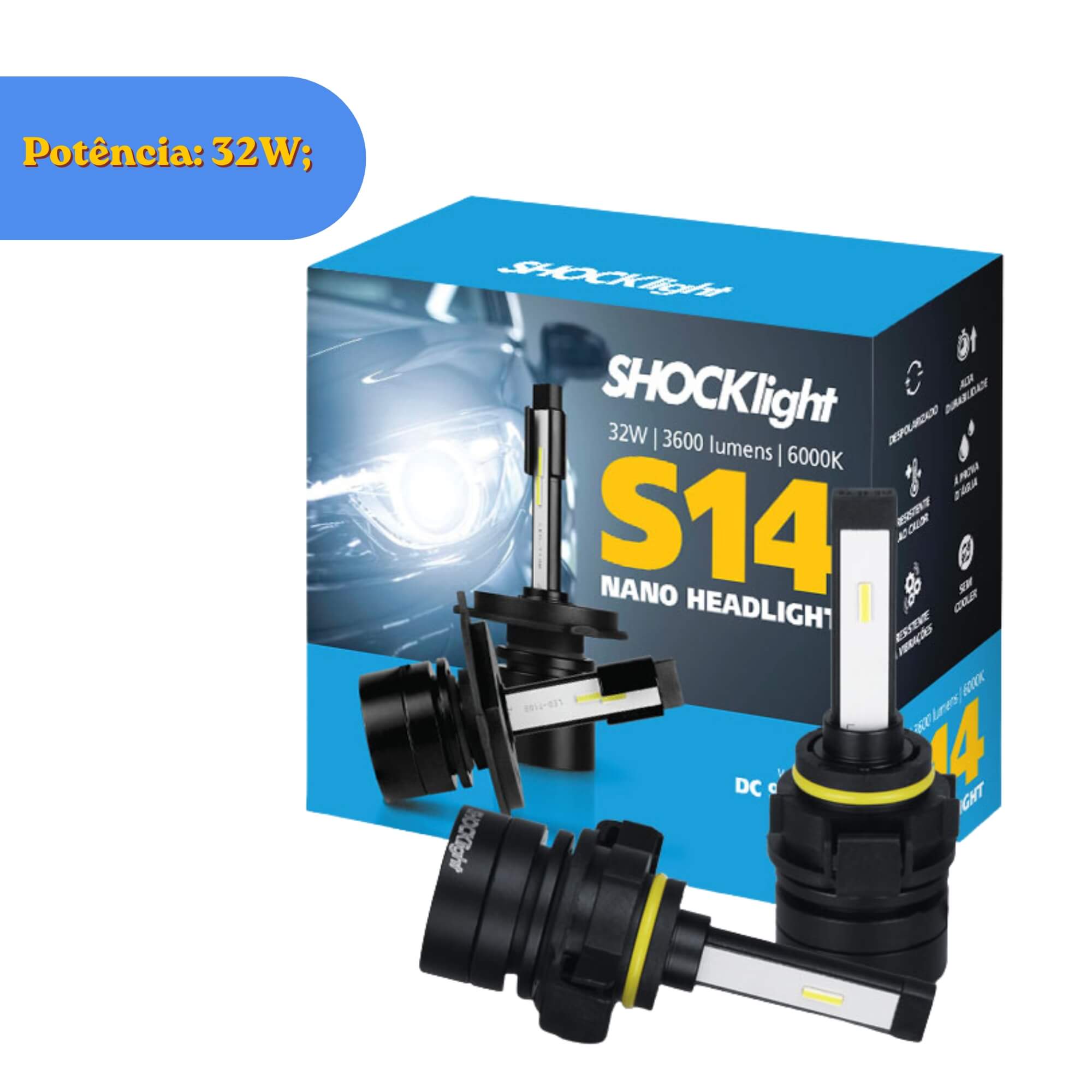 Headlight S14 Nano H16 6000K 12V 32W 3600LM Shocklight - SLL-140016
