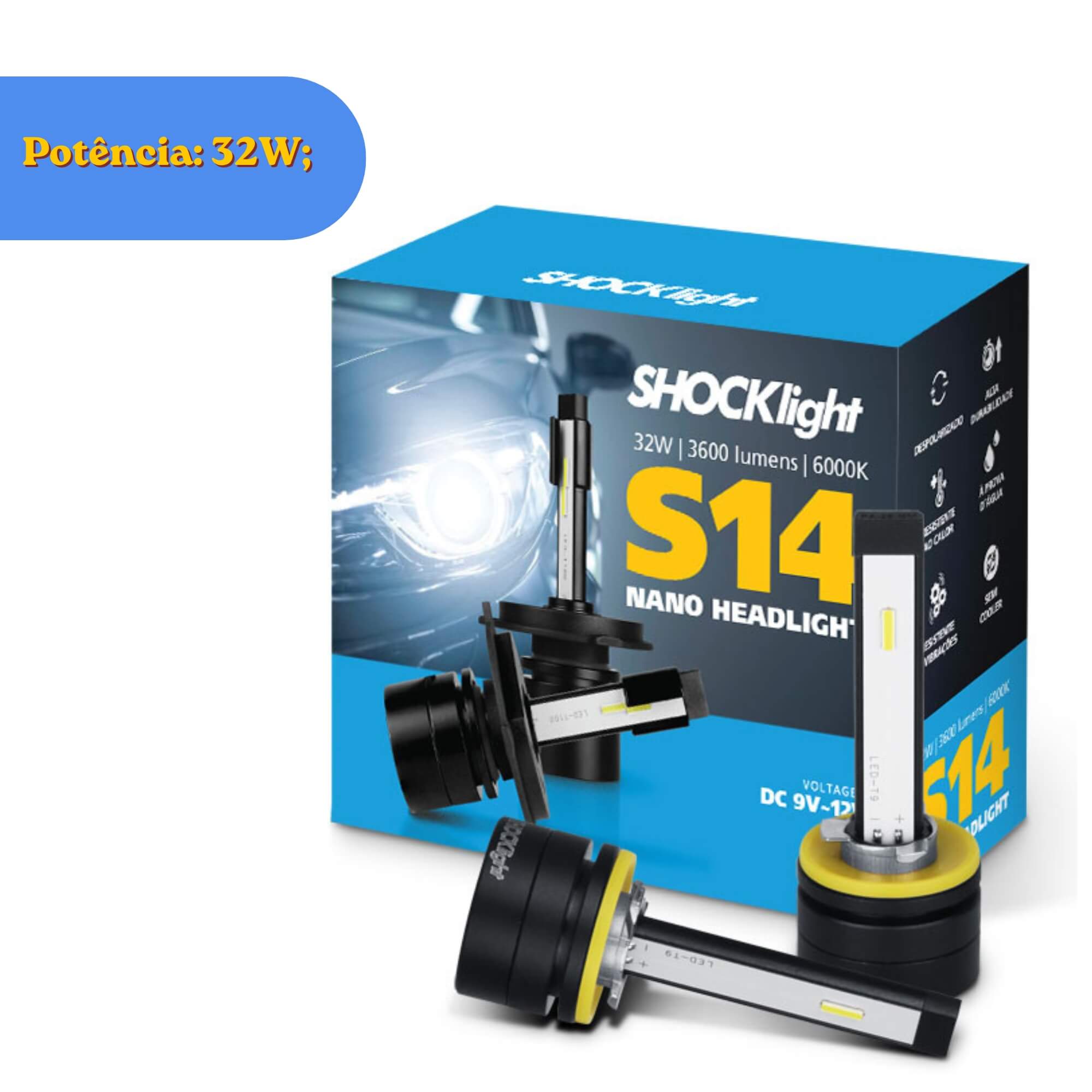 Headlight S14 Nano H27 6000K 12V 32W 3600LM Shocklight - SLL-140027