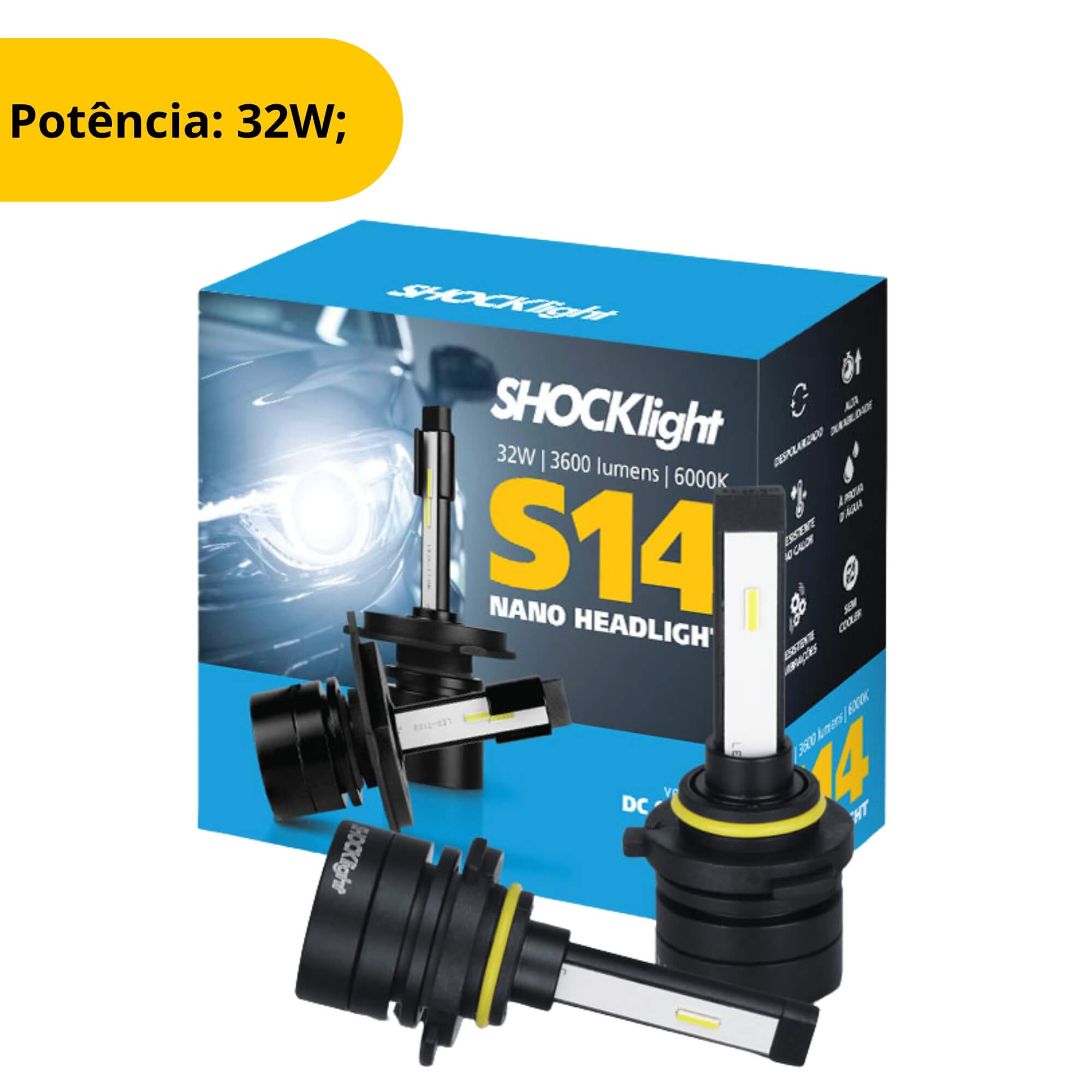 Headlight S14 Nano HB3/HB4 6000K 12V 32W 3600LM Shocklight - SLL-149000