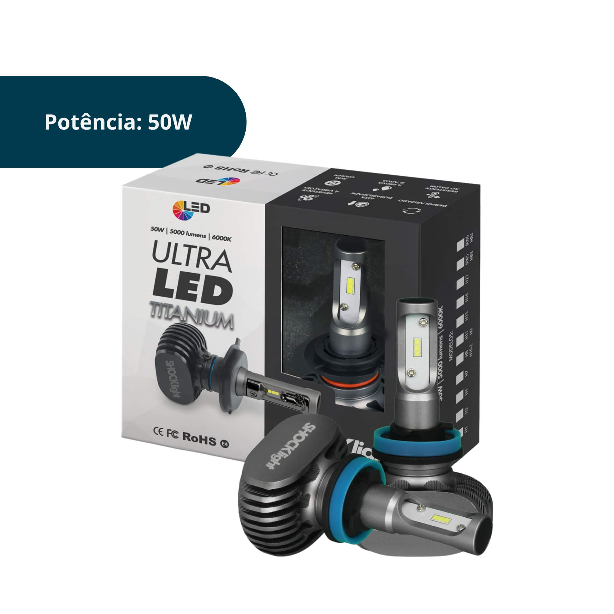 Ultraled H8 6000K 12V 50W 5000LM Shocklight - SLL-60008T