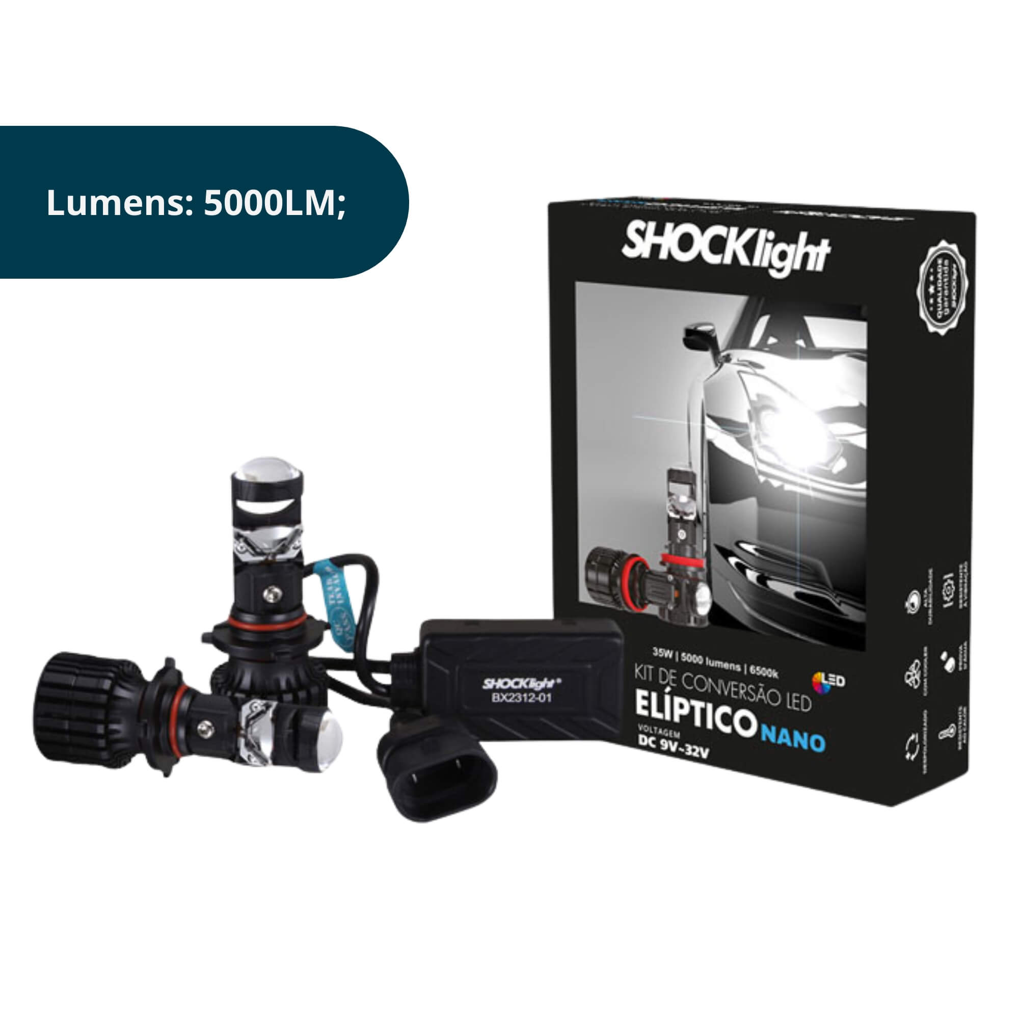 Kit Eliptico Nano HB3 9005 5000 Lumens 12V 6500K Shocklight - SLL-9005EP