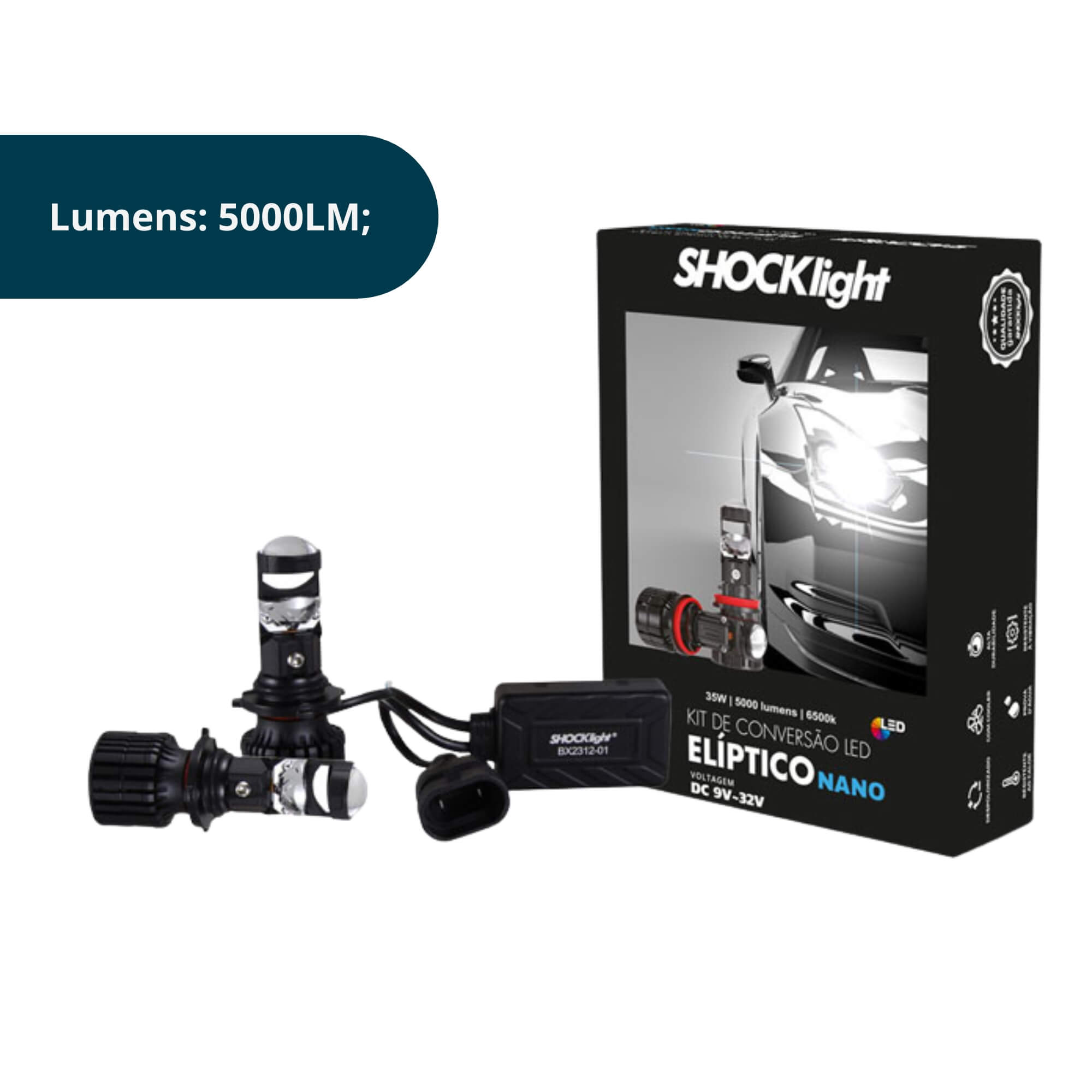Kit Eliptico Nano HB4 9006 5000 Lumens 12V 6500K Shocklight - SLL-9006EP