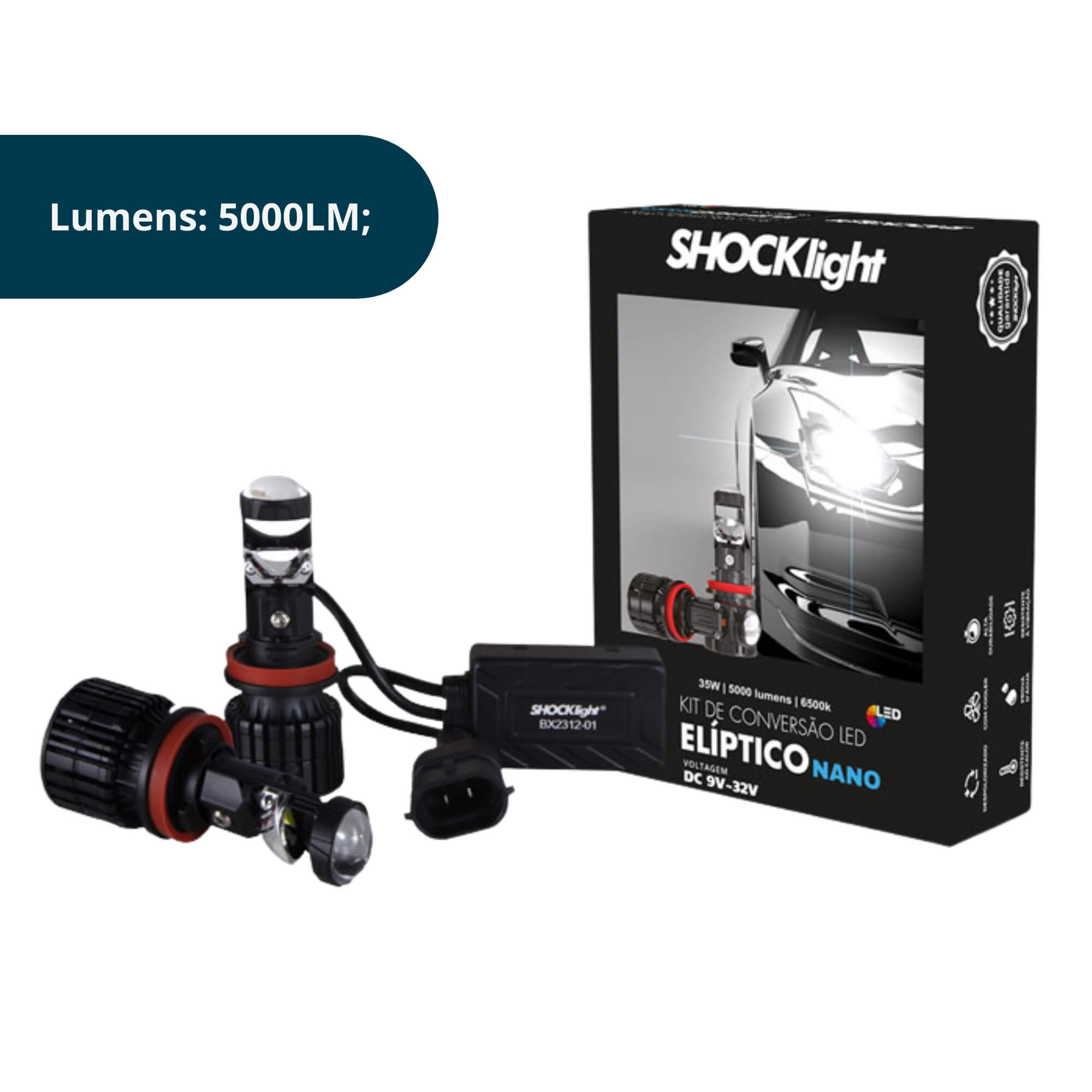 Kit Eliptico Nano H11 5000 Lumens 12V 6500K Shocklight - SLL-H11EP