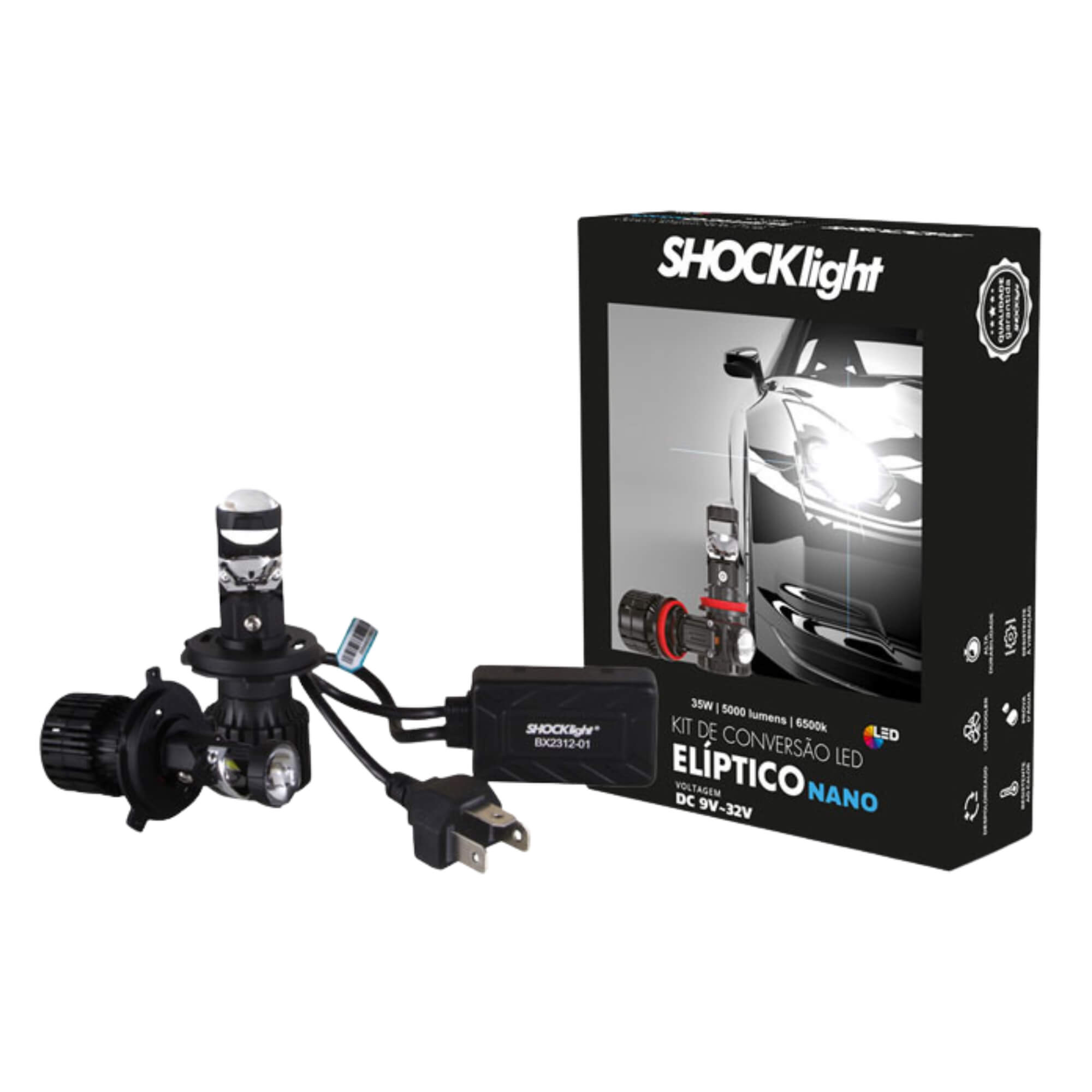 Kit Eliptico Nano H4 5000 Lumens 12V 6500K Shocklight - SLL-H4EPN