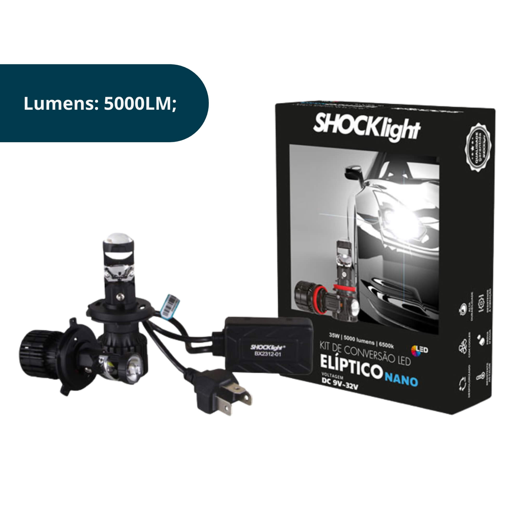 Kit Eliptico Nano H4 5000 Lumens 12V 6500K Shocklight - SLL-H4EPN