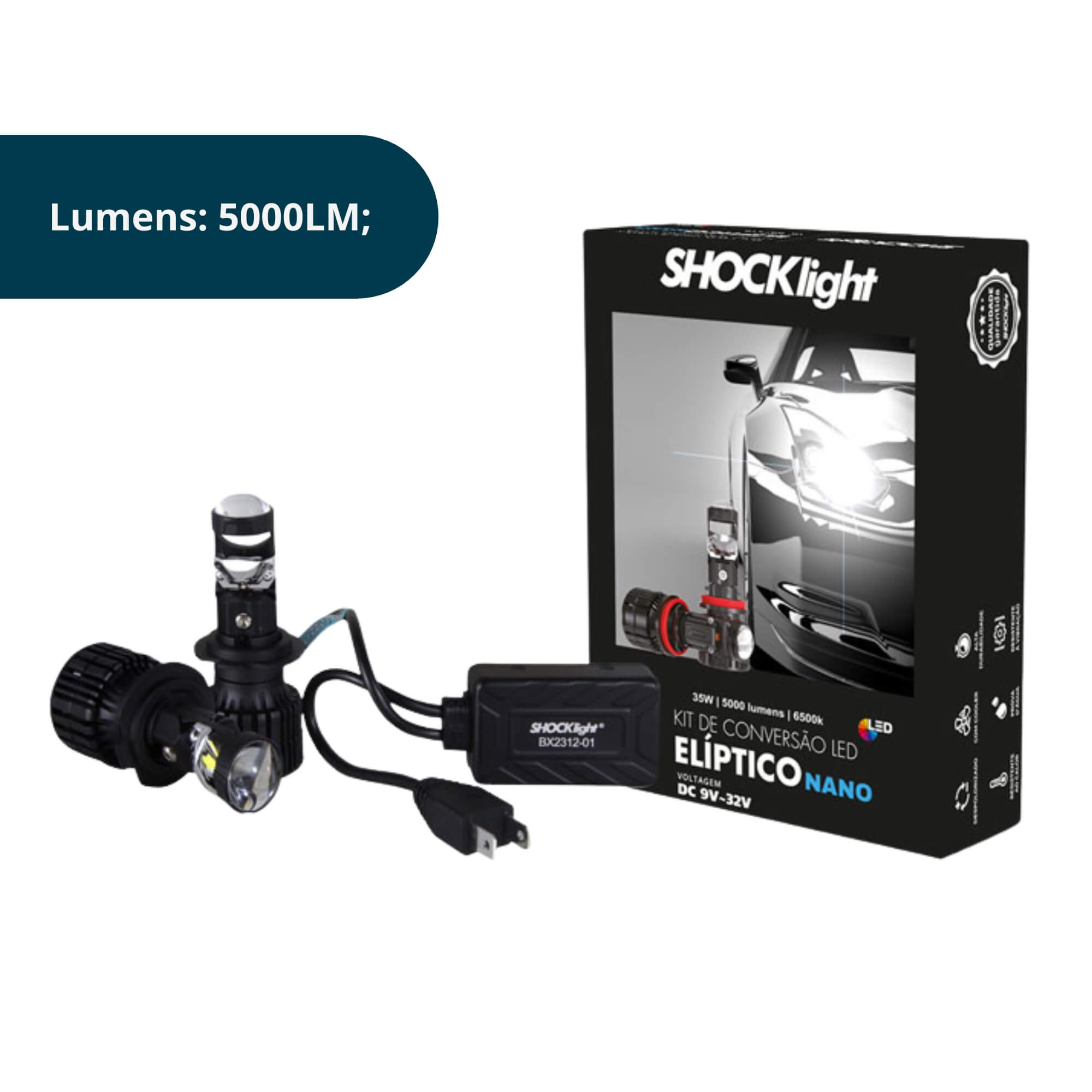 Kit Eliptico Nano H7 5000 Lumens 12V 6500K Shocklight - SLL-H7EP