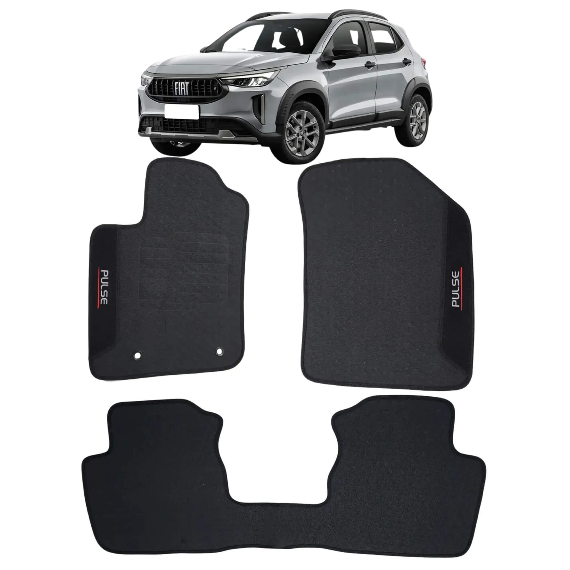 Jogo 3 Peças Tapete Borracha Fiat Pulse 2022 à 2025 Preto Pvc Logo Bordado Ecotap - W8441