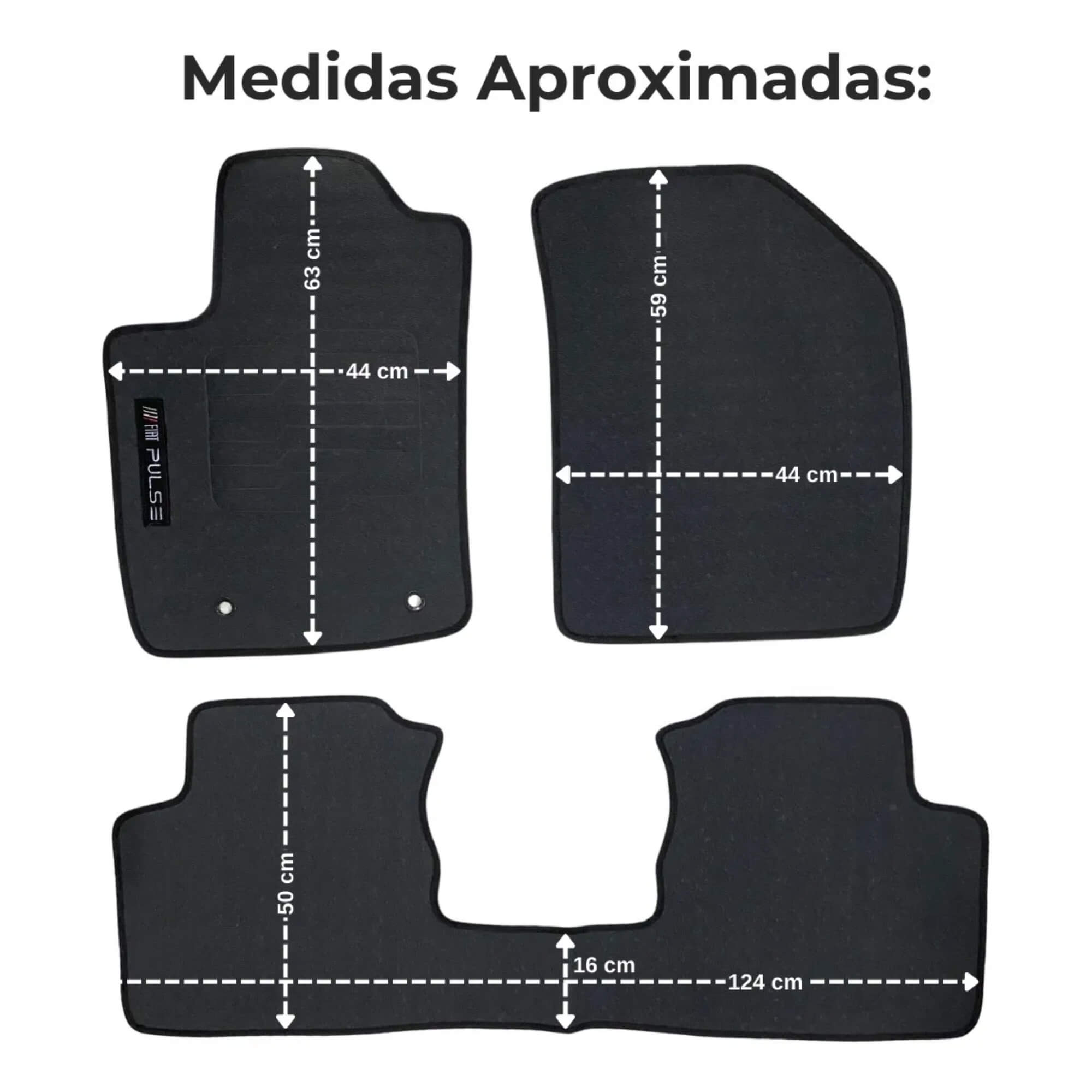 Jogo 3 Peças Tapete Borracha Fiat Pulse 2022 à 2025 Preto Pvc Logo Bordado Ecotap - W8441