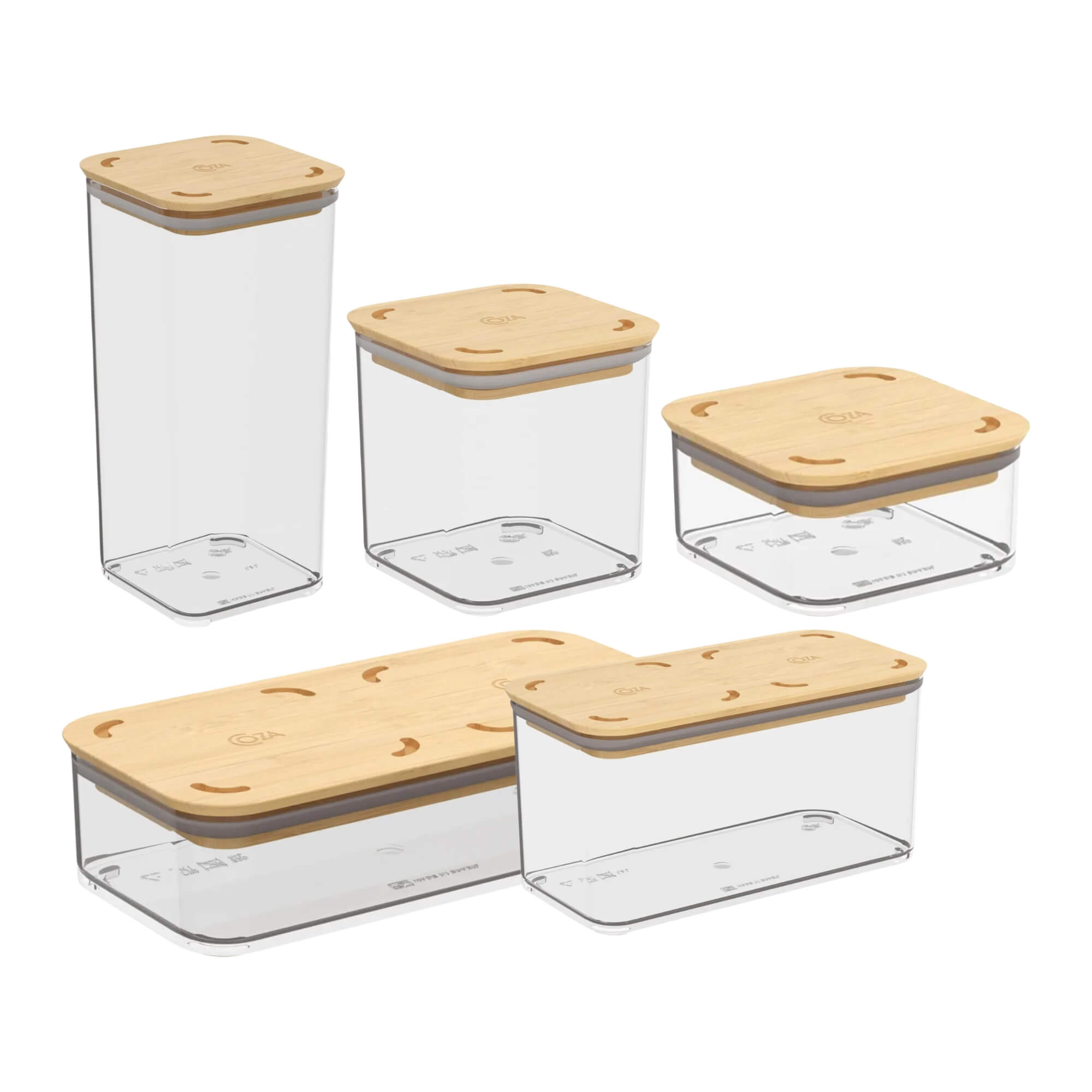 COMP Kit 5 Potes Herméticos Tampa em Bambu Cristal Brinox